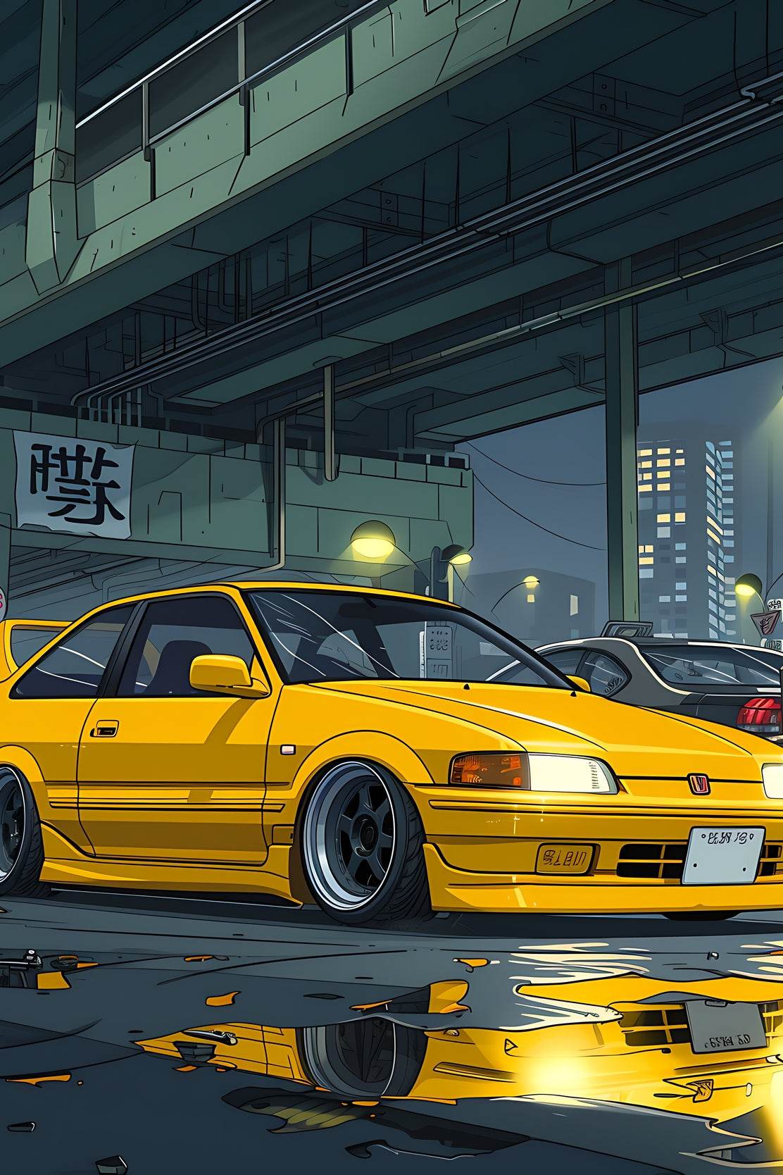 Car Honda Civic Yellow Wall Art - beink online art store