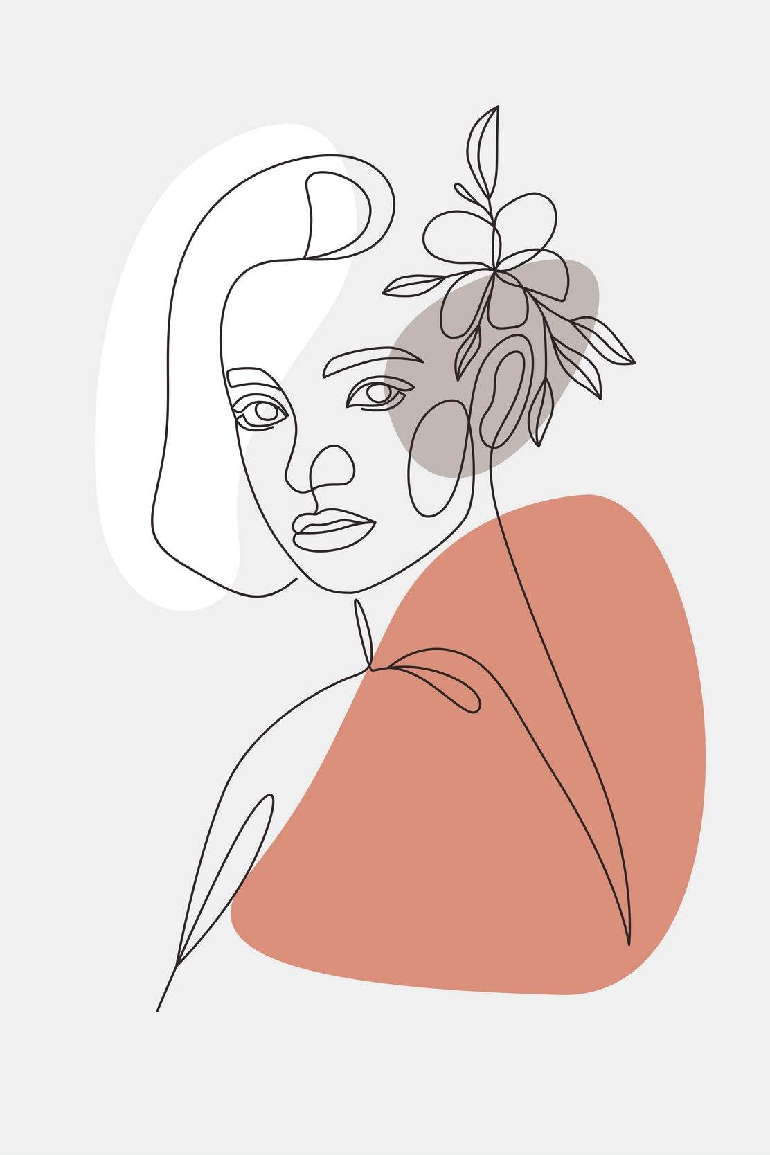 Beautiful Woman and Minimally Drawn Flowers Wall Art - beink online art store