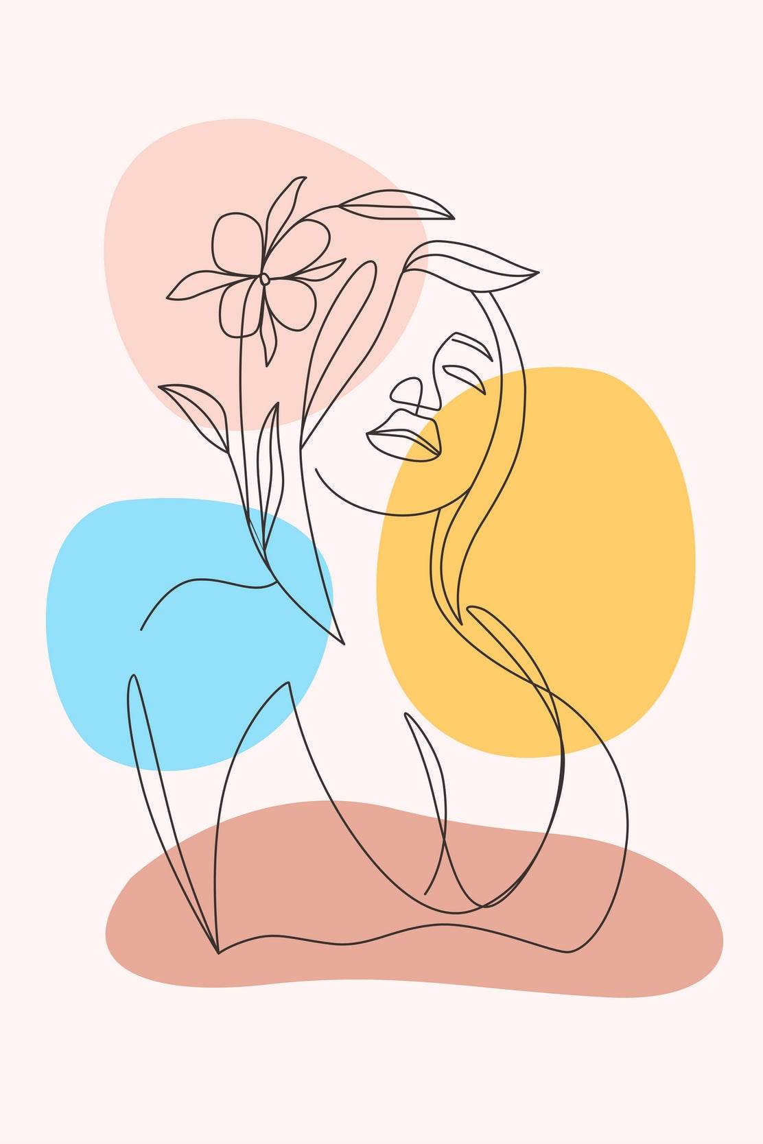 Minimal Woman With a Head Flower Wall Art - beink online art store