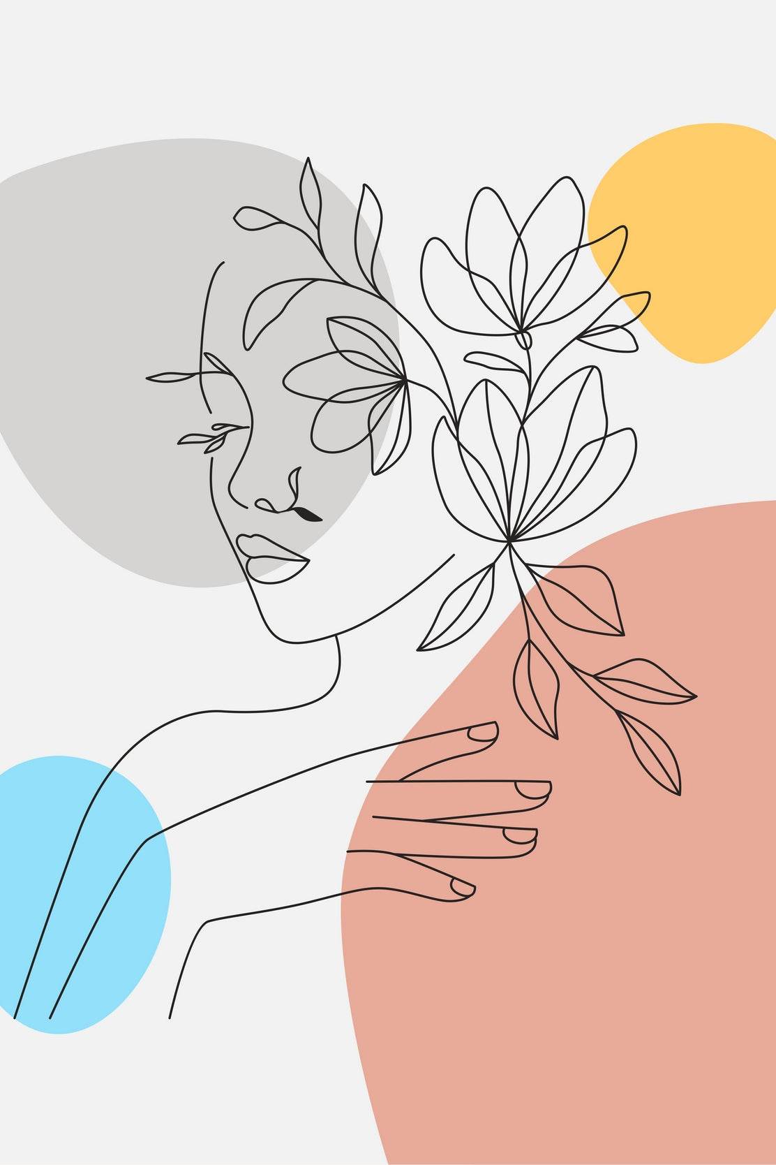 Woman Face and Elegant Flowers Wall Art - beink online art store