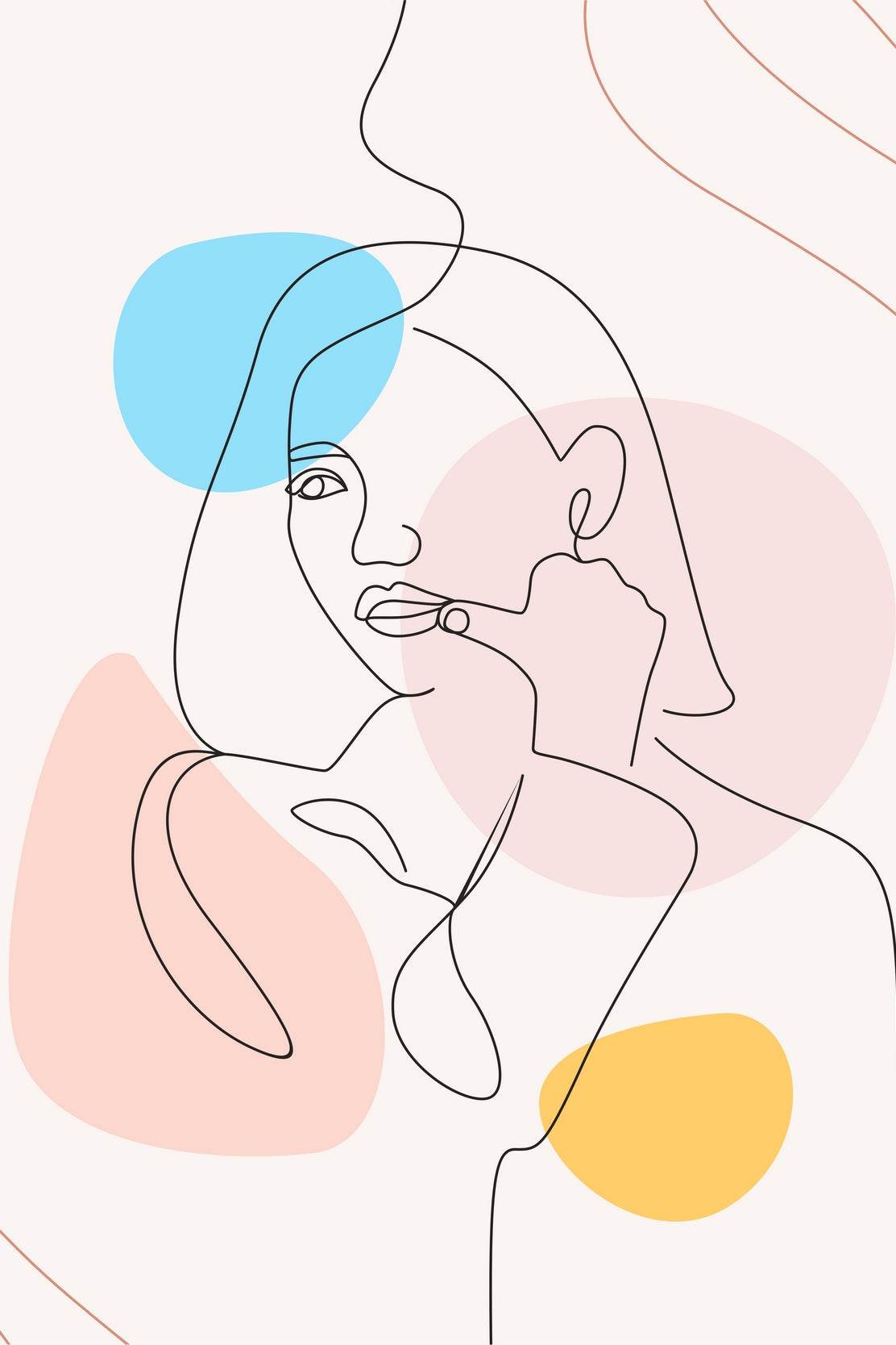 Women Colorful Linear Face Wall Art - beink online art store