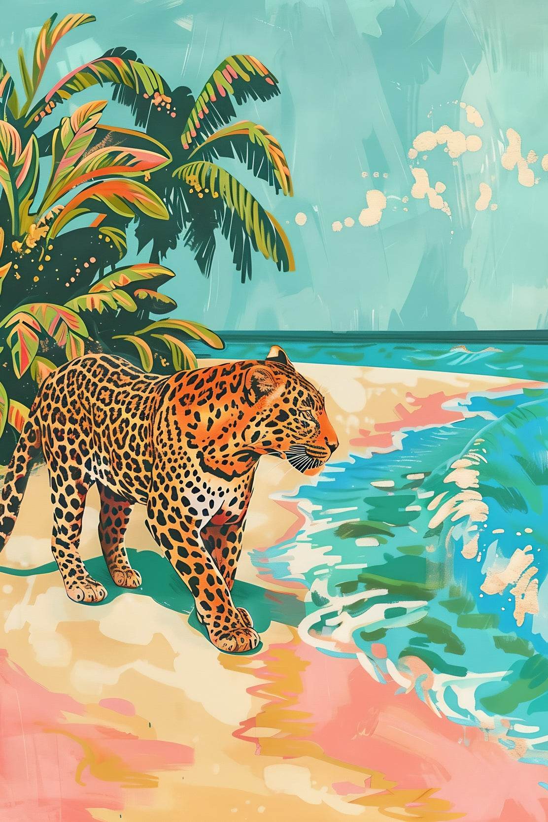 Painting of Leopard on the Beach - beink online art store