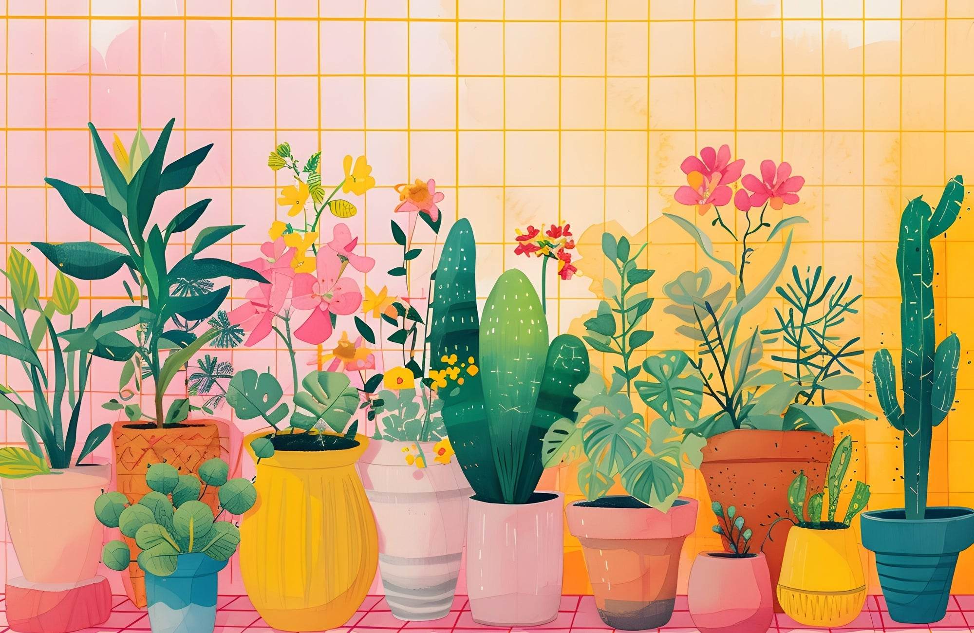 Colorful Abstract of Potted Plants - beink online art store