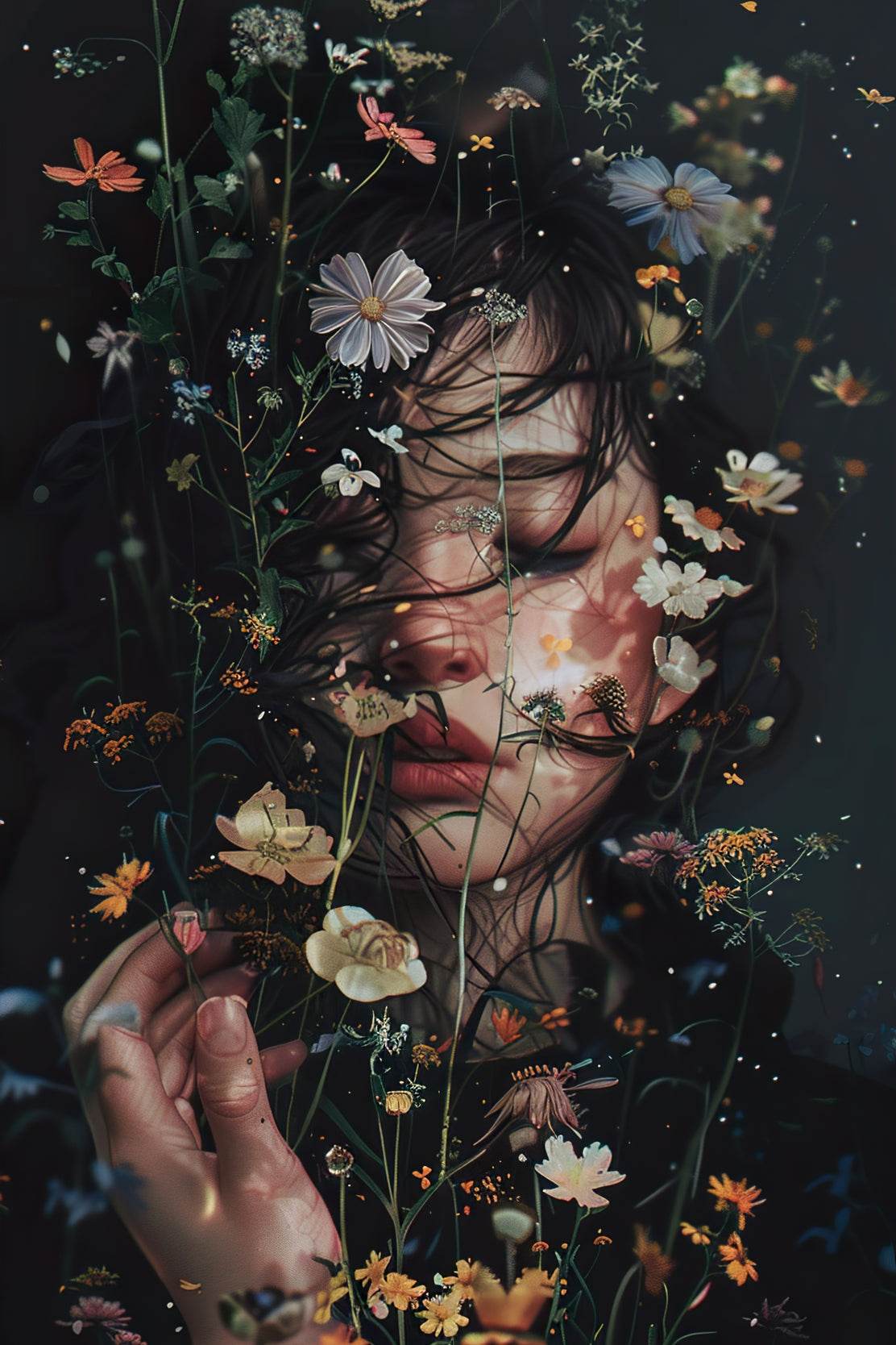 A Self Portrait With Flowers Digital Art - beink online art store