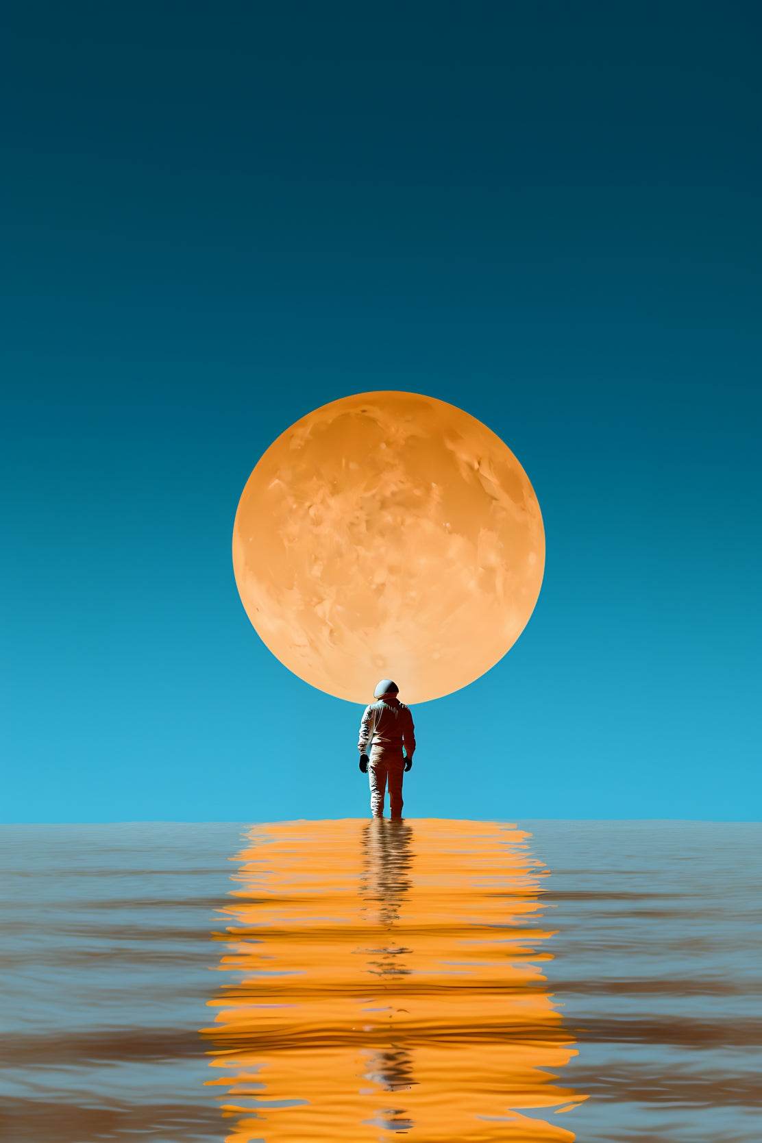 Astronaut Standing in the Ocean Reflecting the Moon Wall Art - beink online art store