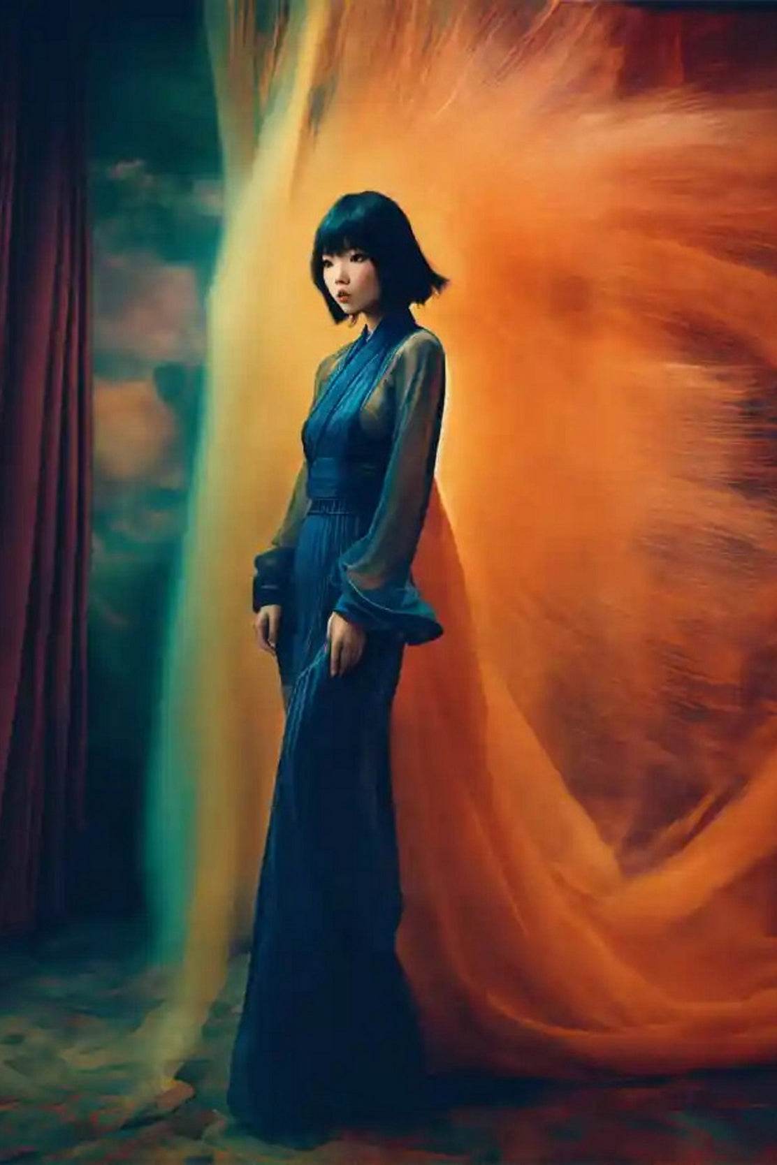 Blue Long Maximalist Dress Model Wall Art - beink online art store