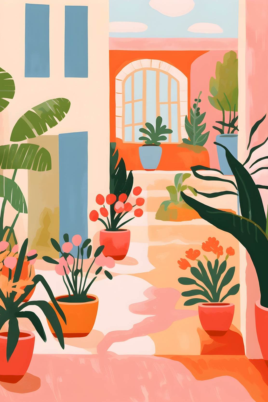 Painting Flower Pot Stairs Wall Art - beink online art store