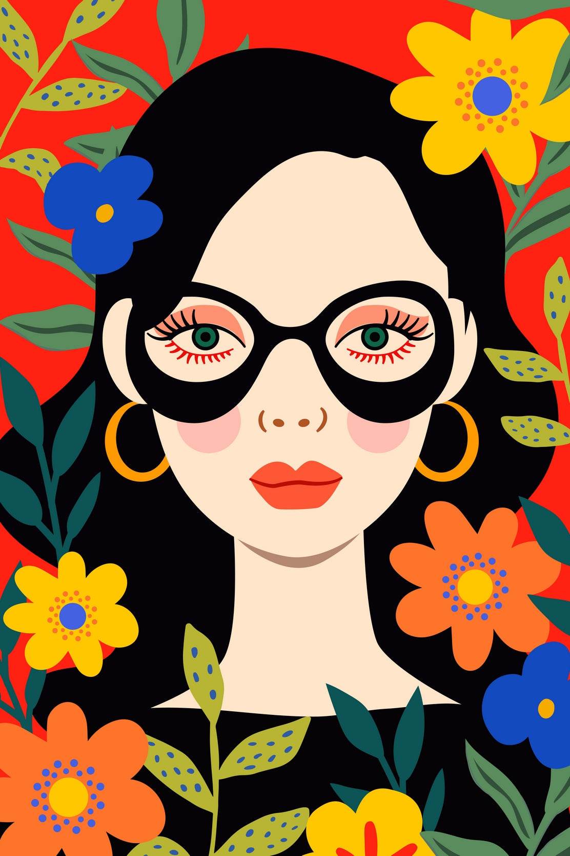 Painting Of a Girl With Glasses In Flowers Art - beink online art store