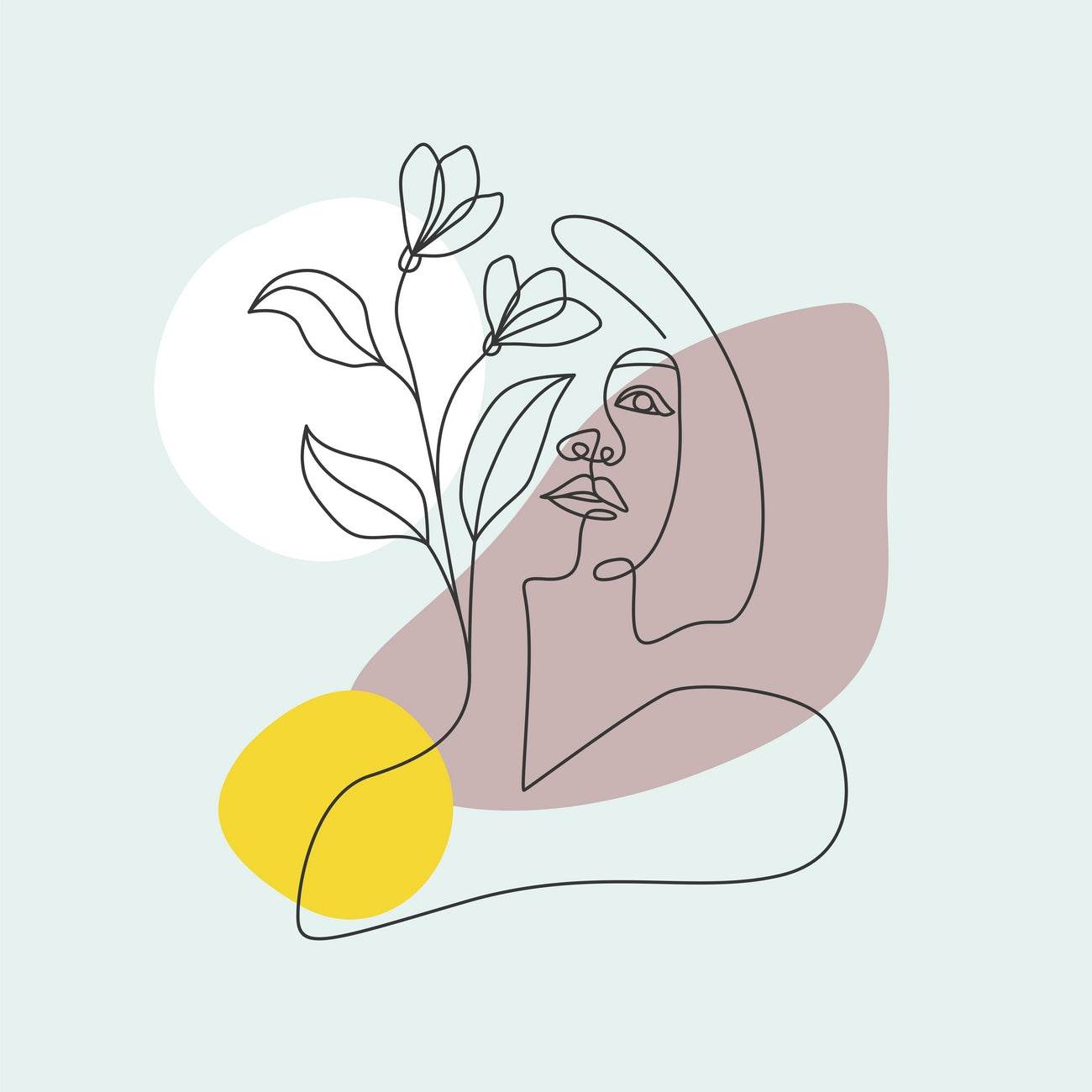 Face And Flower in Style Line Art - beink online art store