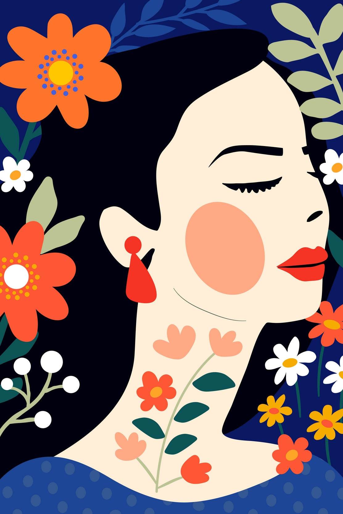 A Painting Of a Woman Decorated With Flowers - beink online art store