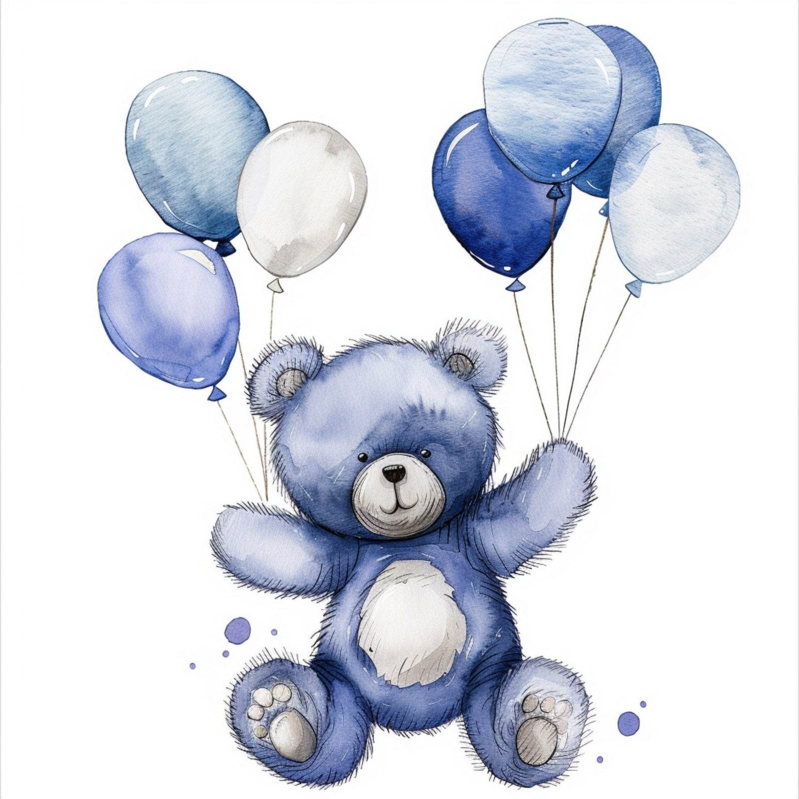 Painting of Purple Teddy Bear holding Balloons - beink online art store