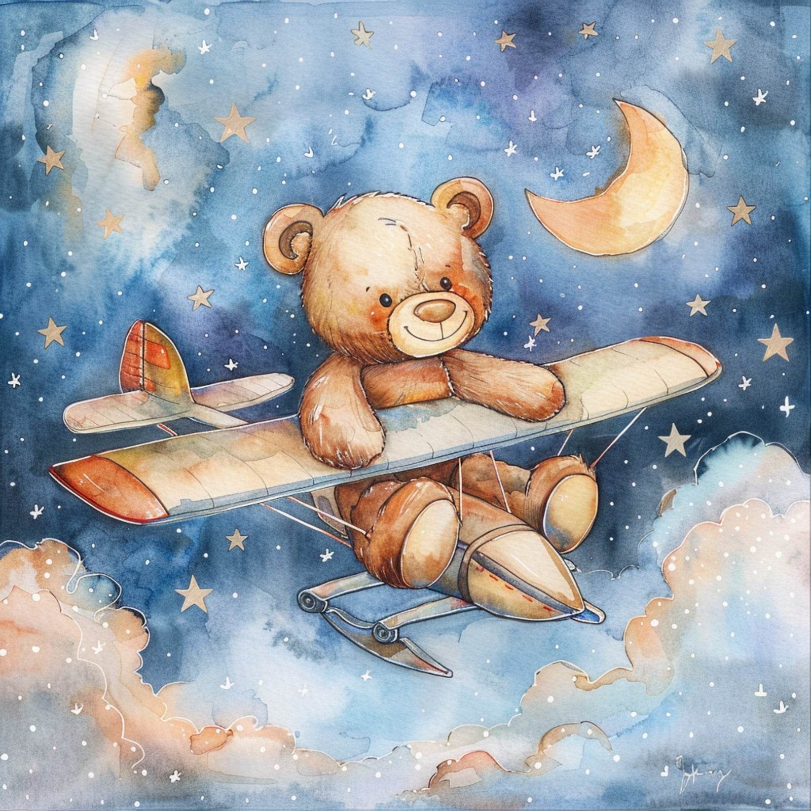 Close Up of a Teddy Bear Sitting on a Plane - beink online art store