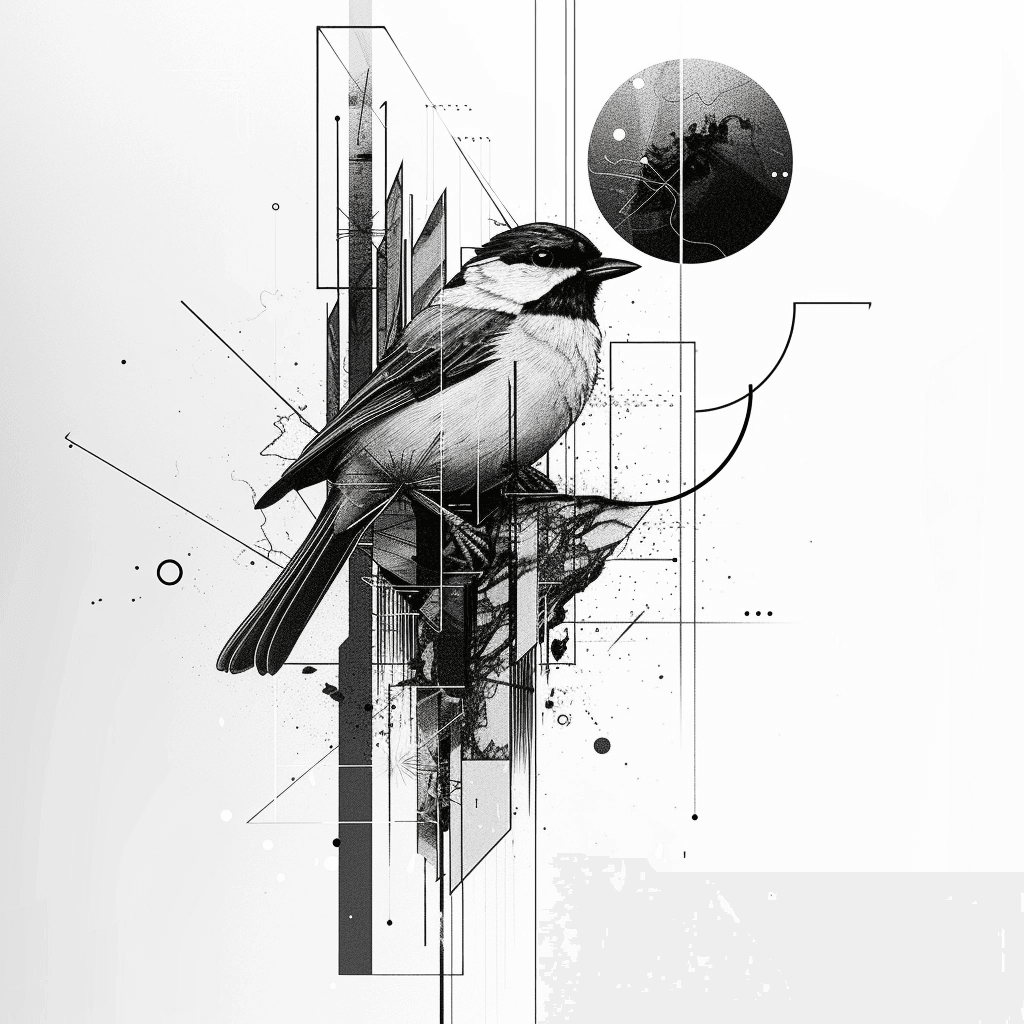 Sketch of Black Bird With Geometrical Shapes Wall Art - beink online art store