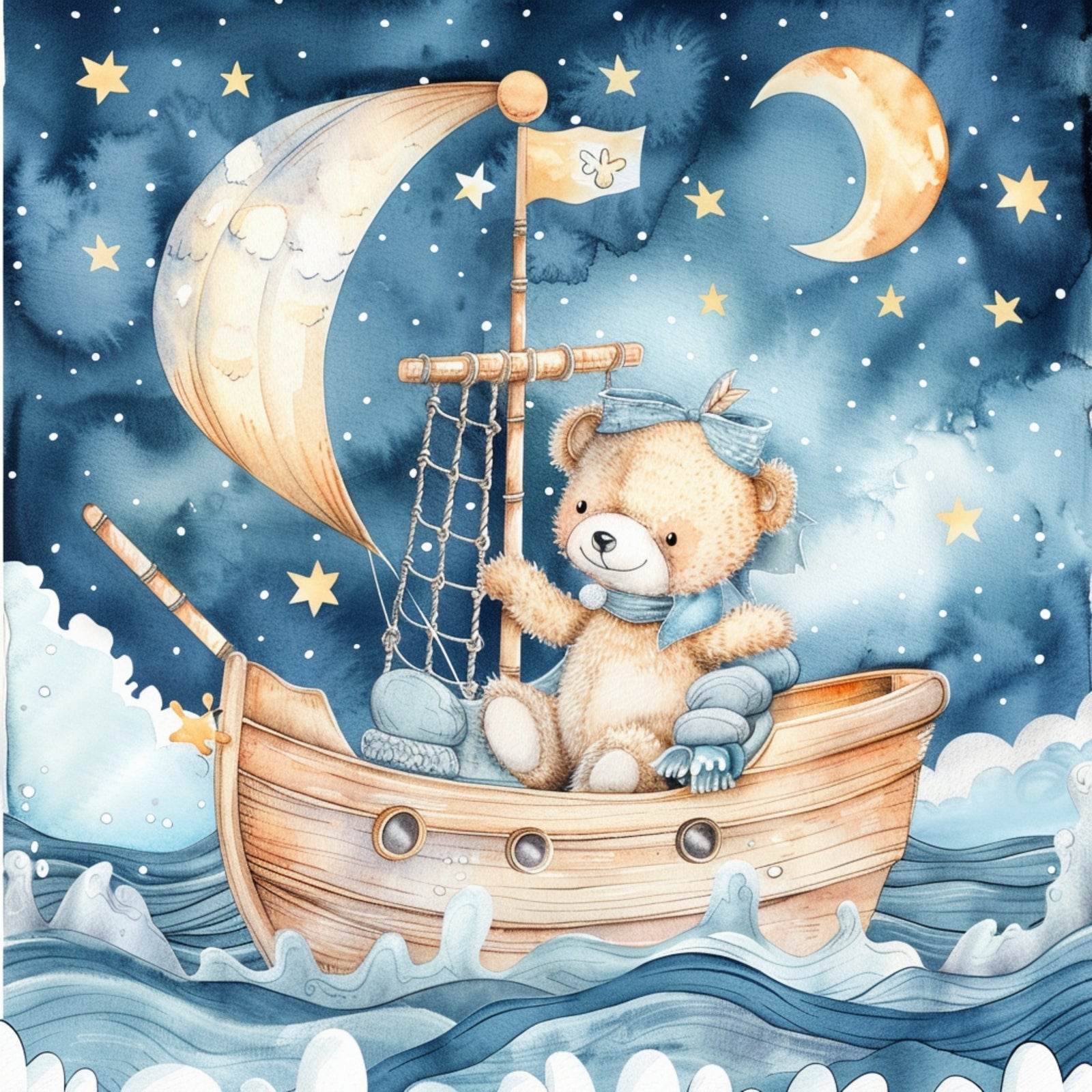 Painting of Teddy Bear Sailing in a Boat - beink online art store