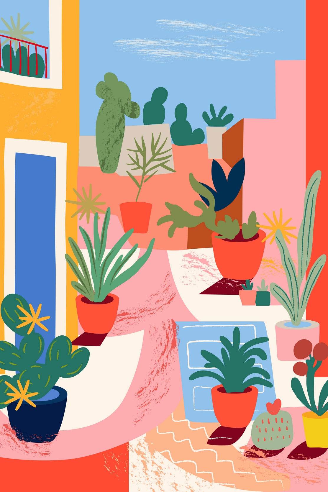 Painting Cactus Pots In The Yard - beink online art store
