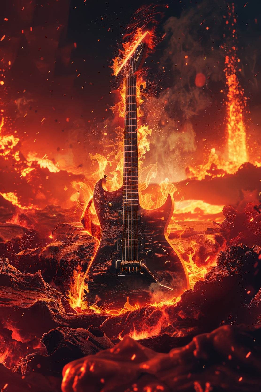 Fiery Rock Guitar Wall Art - beink online art store