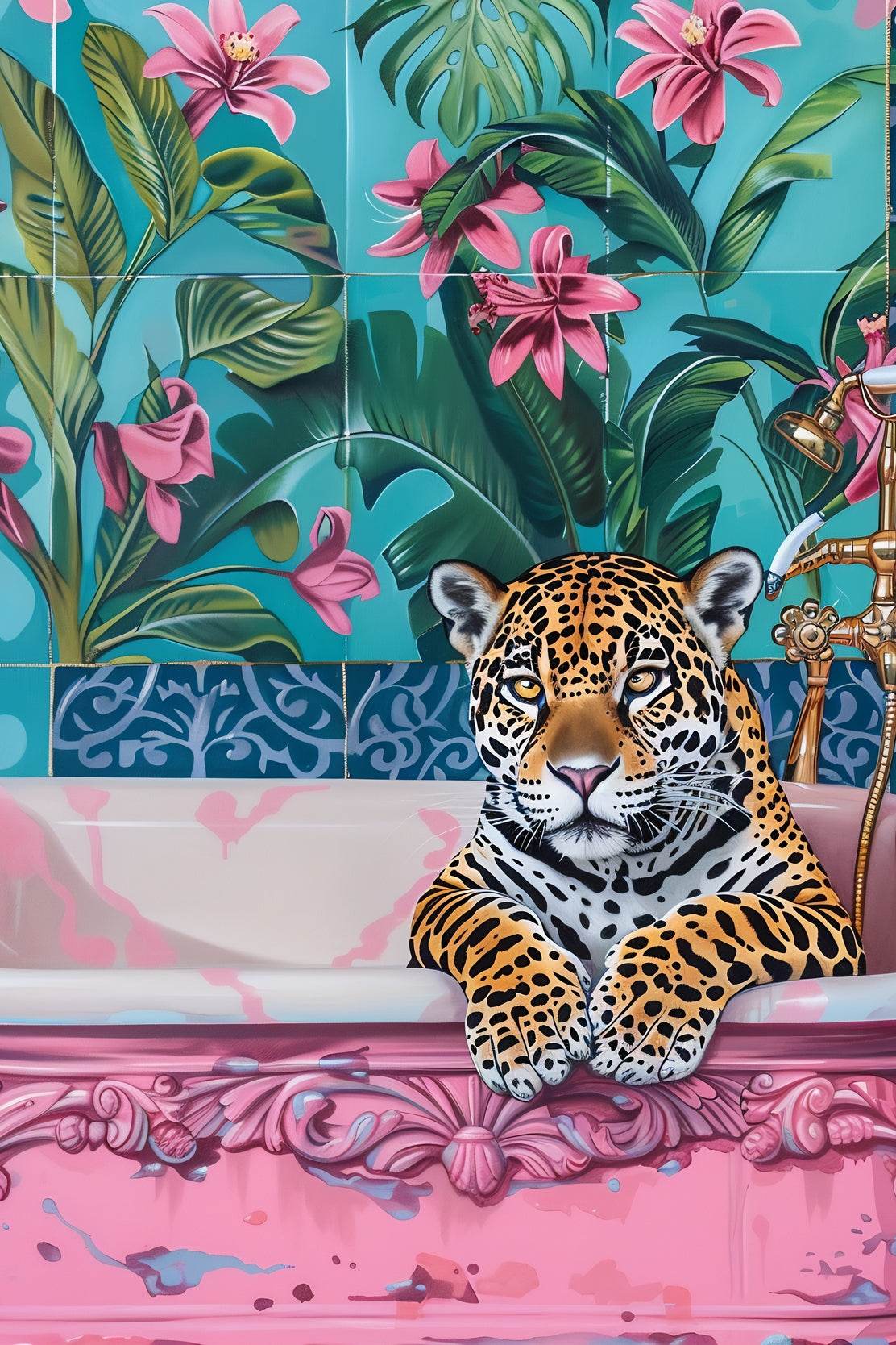 Oil Painting of Leopard in Bathtub - beink online art store