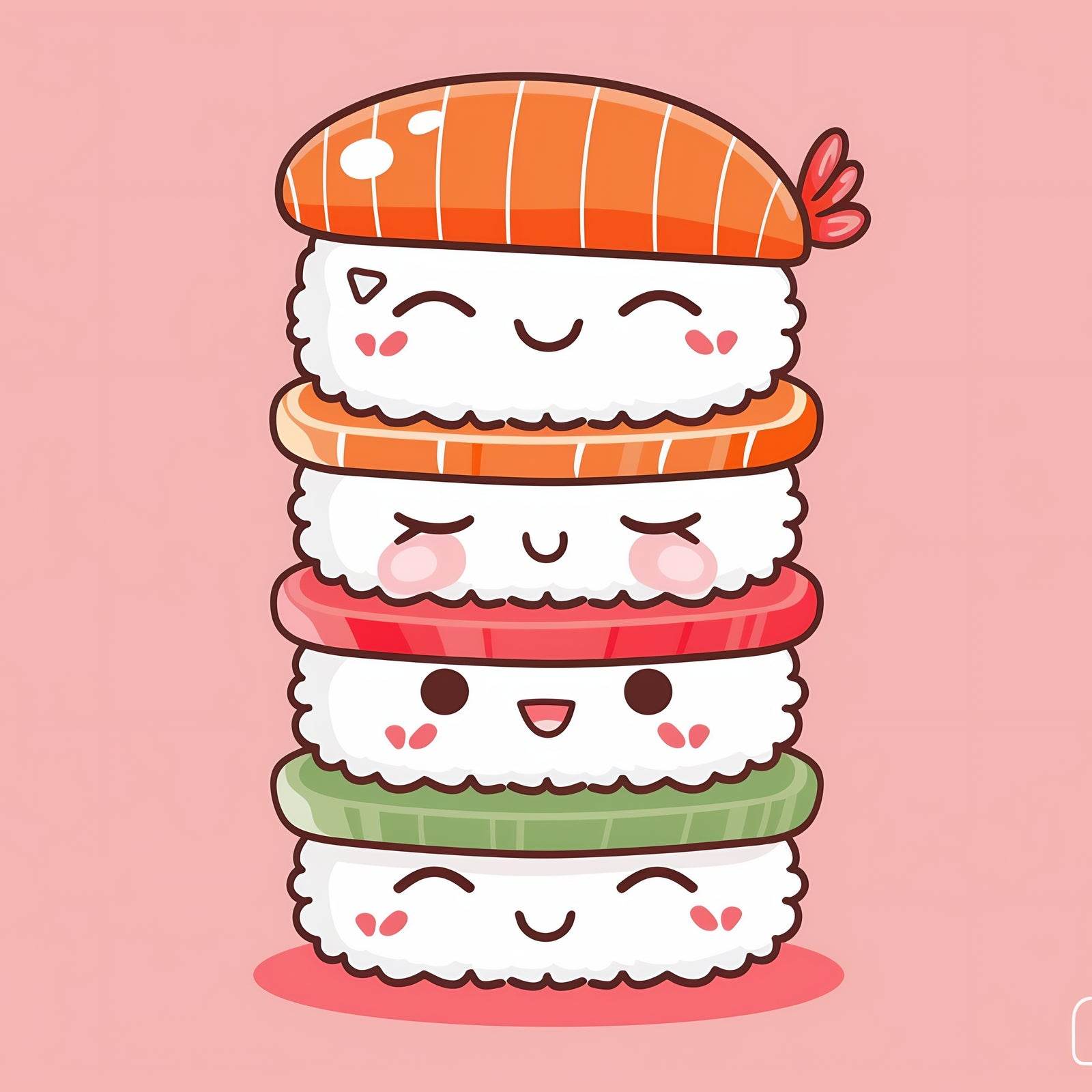 Cartoonish Painting of Cute Sushi Stack - beink online art store