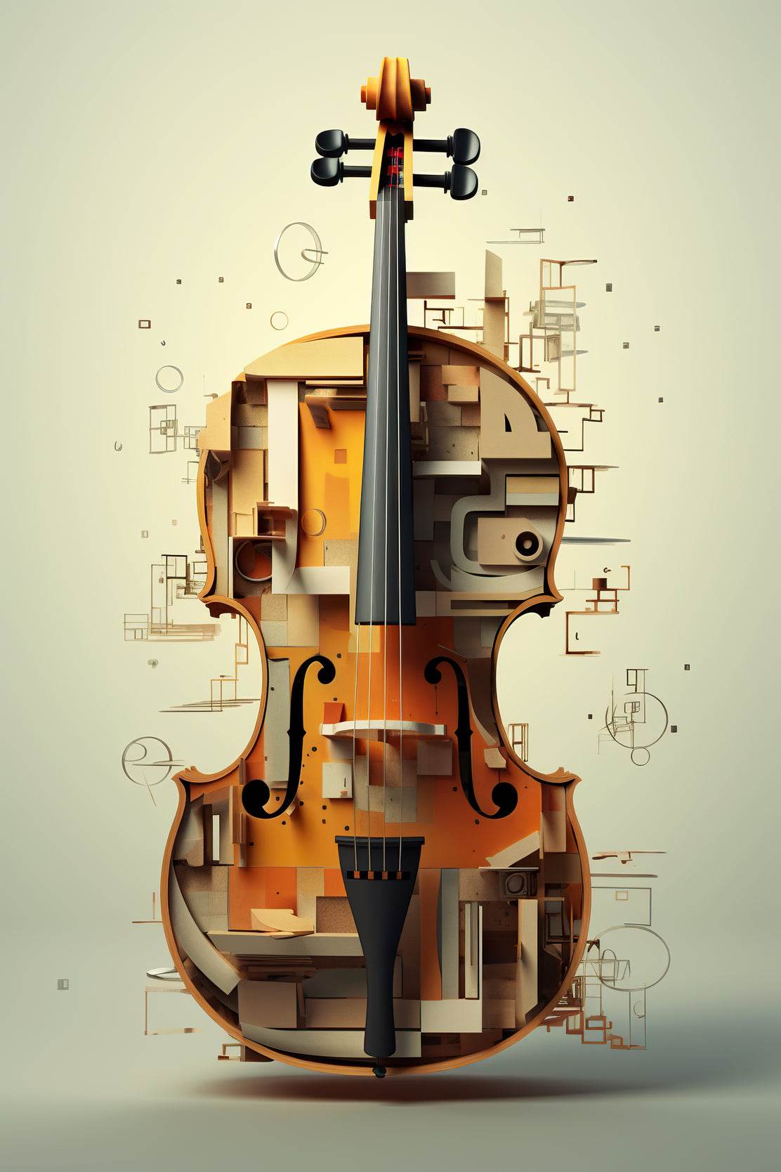 Violin Made of Blocks And Pieces of Wood Wall Art - beink online art store