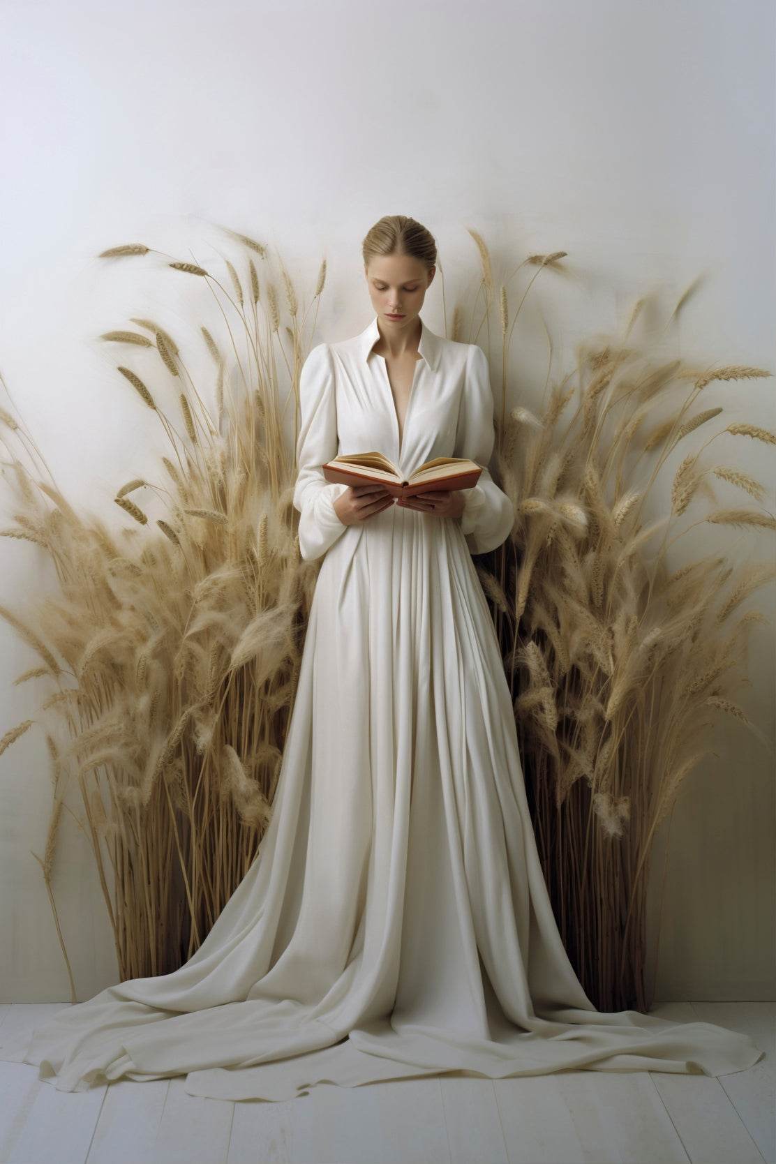 White Wedding Dress In Wheat Field Wall Art - beink online art store