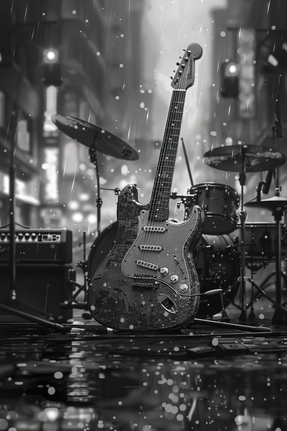 Guitar Left In The Rain Wall Art - beink online art store