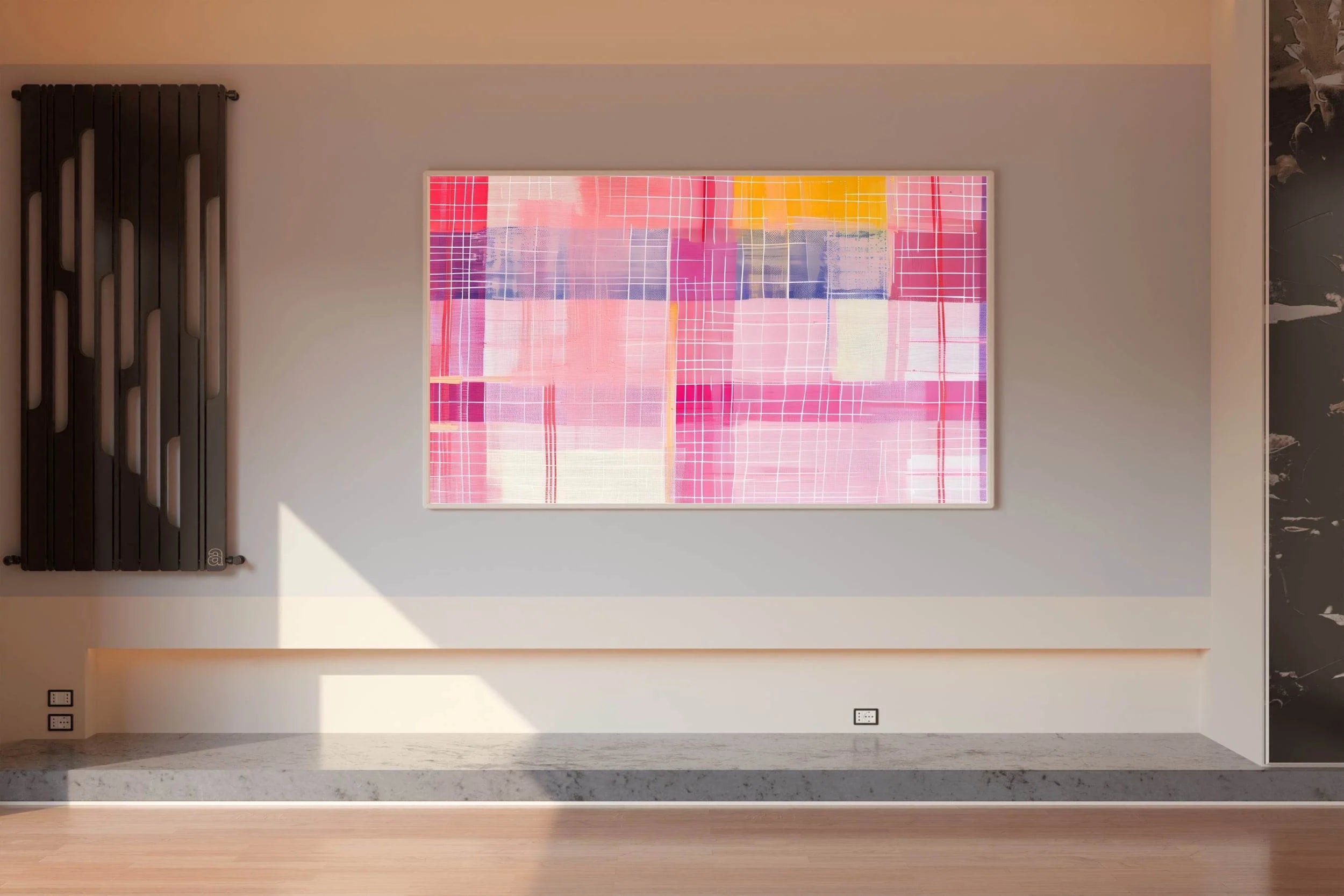 Abstract Painting of a Pink and Yellow Plaid - beink online art store
