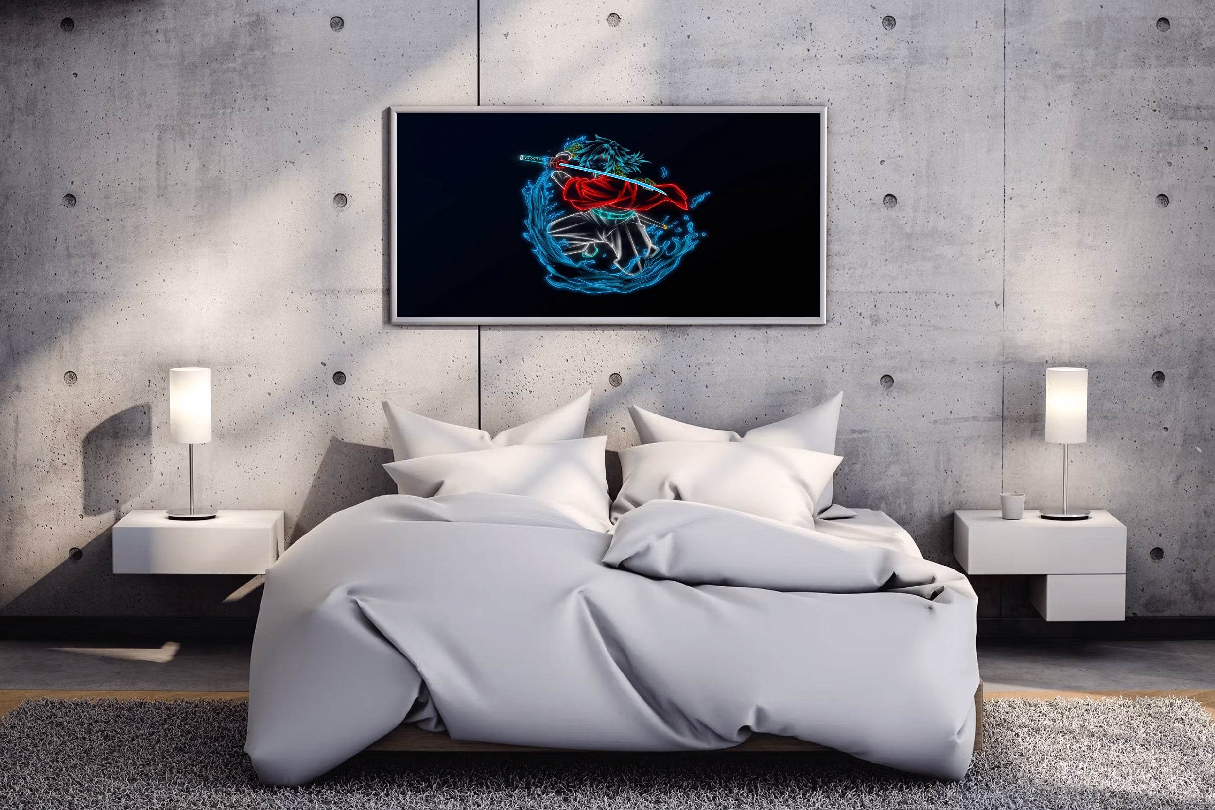 Neon Giyu Tomioka Anime Wall Art - beink online art store