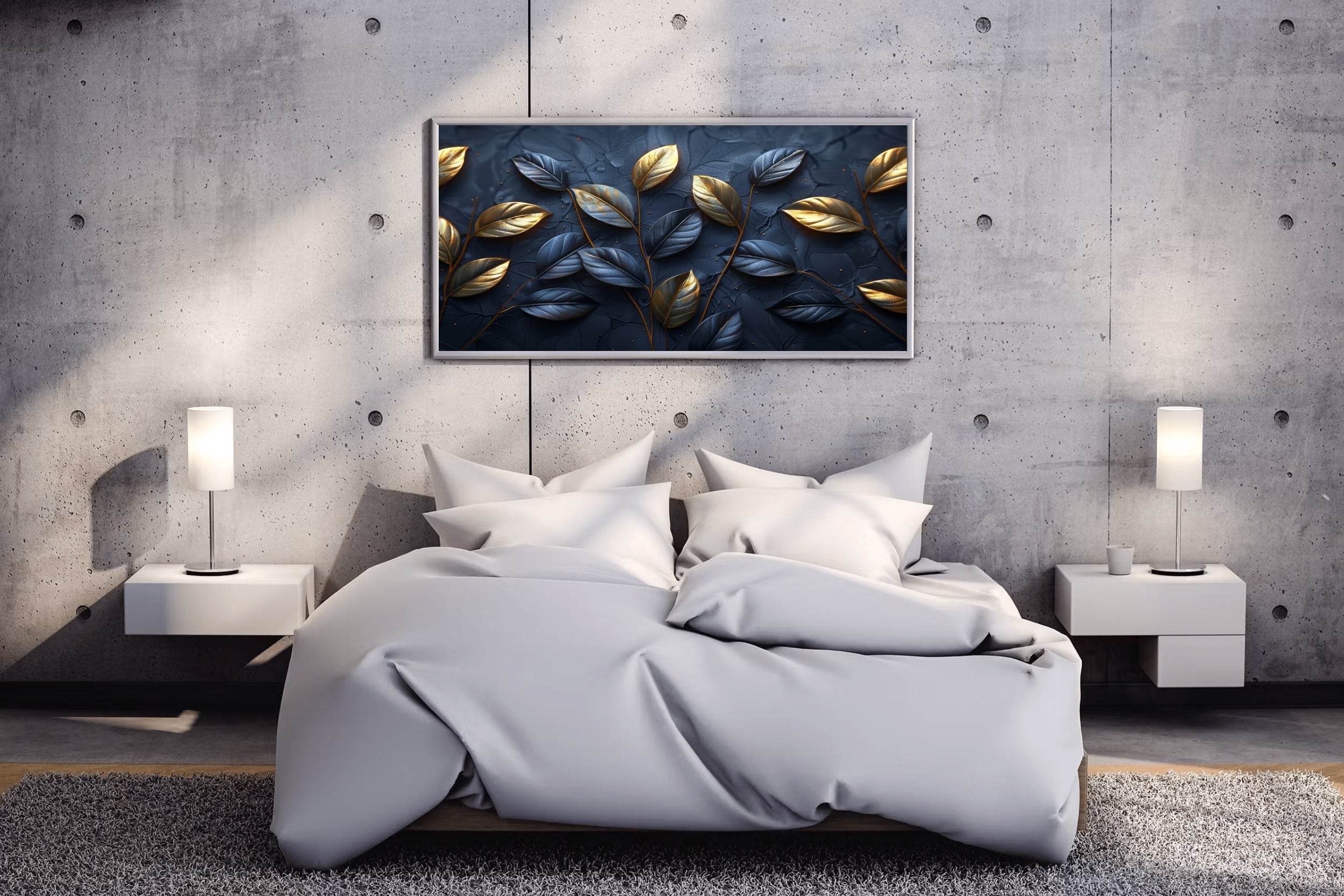 Classy Golden and Blue 3d Leaves Abstract Wall Art - beink online art store