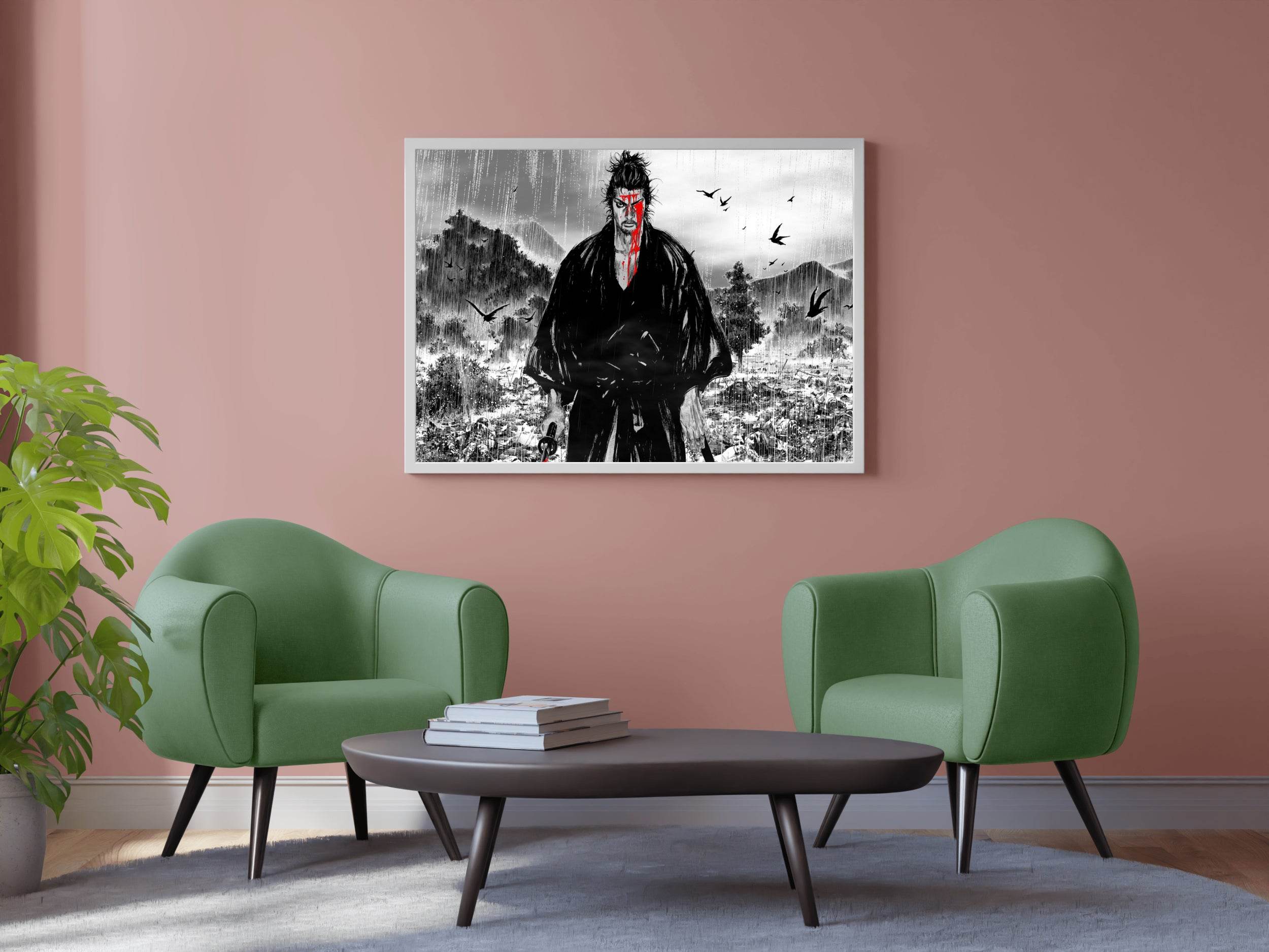 Black and White Vagabond Miyamoto Musashi Anime Wall Art - beink online art store