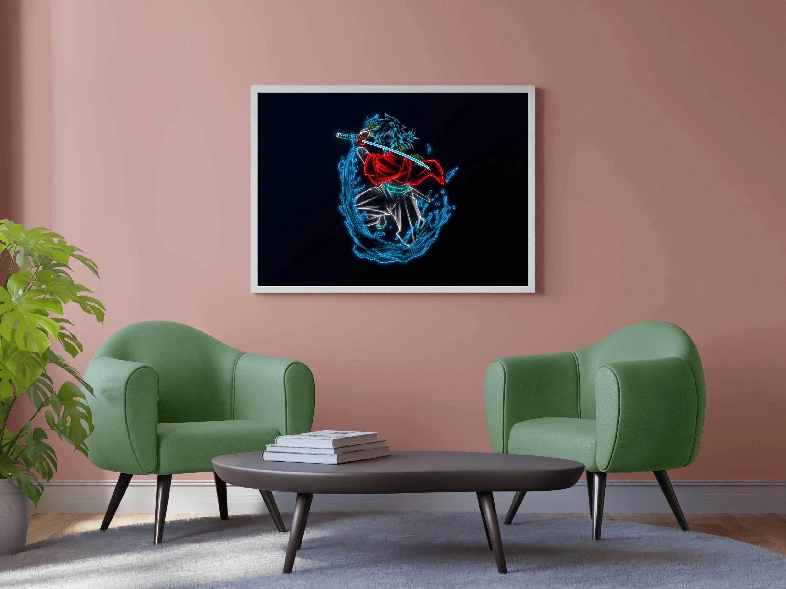 Neon Giyu Tomioka Anime Wall Art - beink online art store