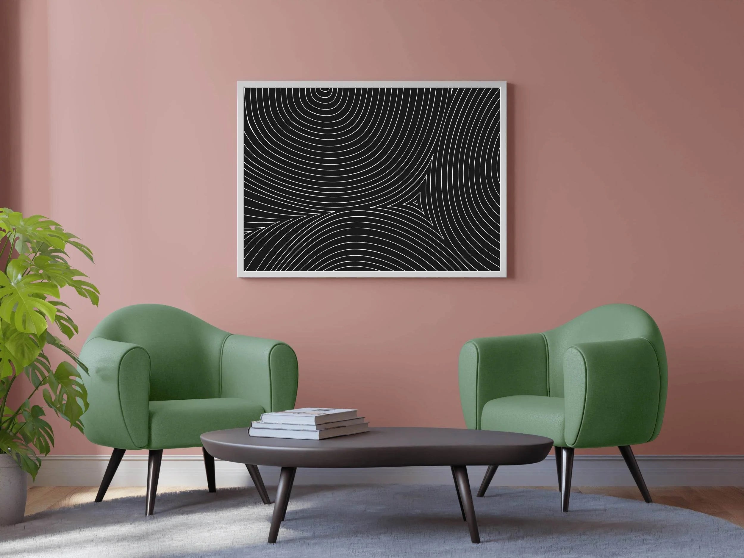 White Circular Lines With Black Background Abstract Wall Art - beink online art store