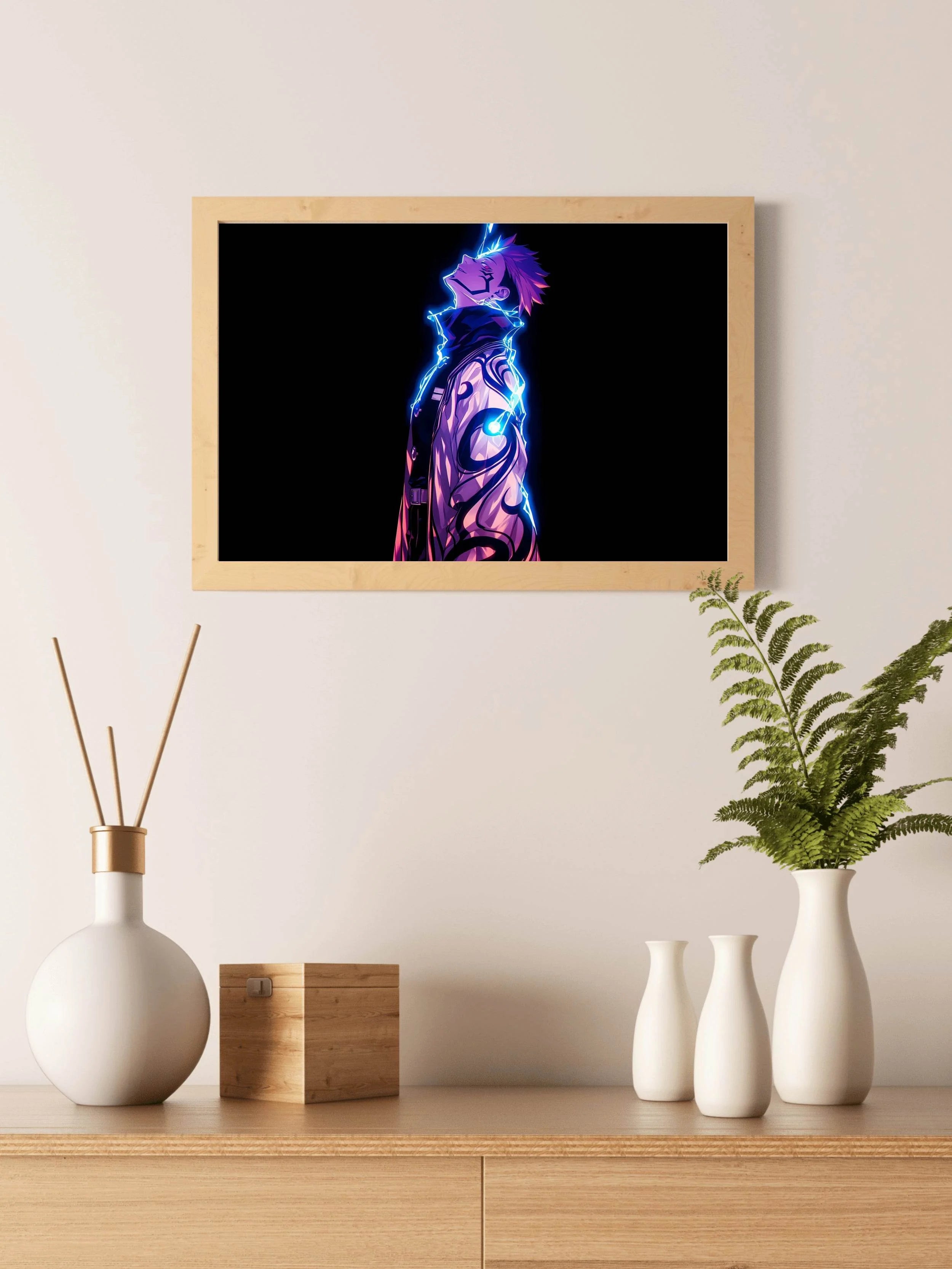 Neon Sukuna Jujutsu Kaisen Anime Wall Art - beink online art store