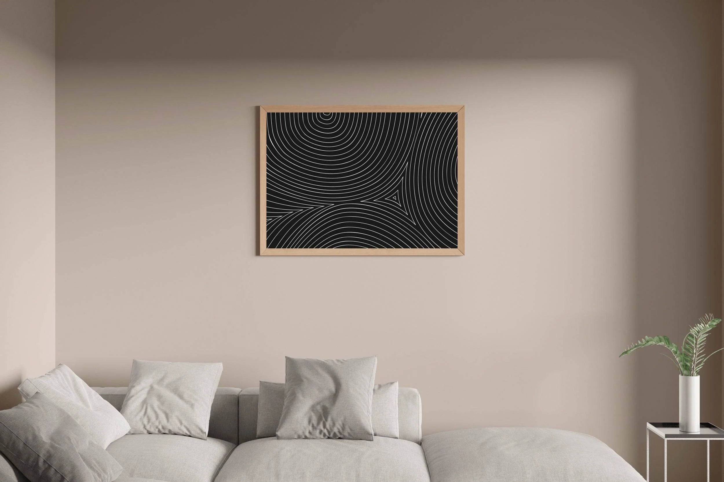 White Circular Lines With Black Background Abstract Wall Art - beink online art store