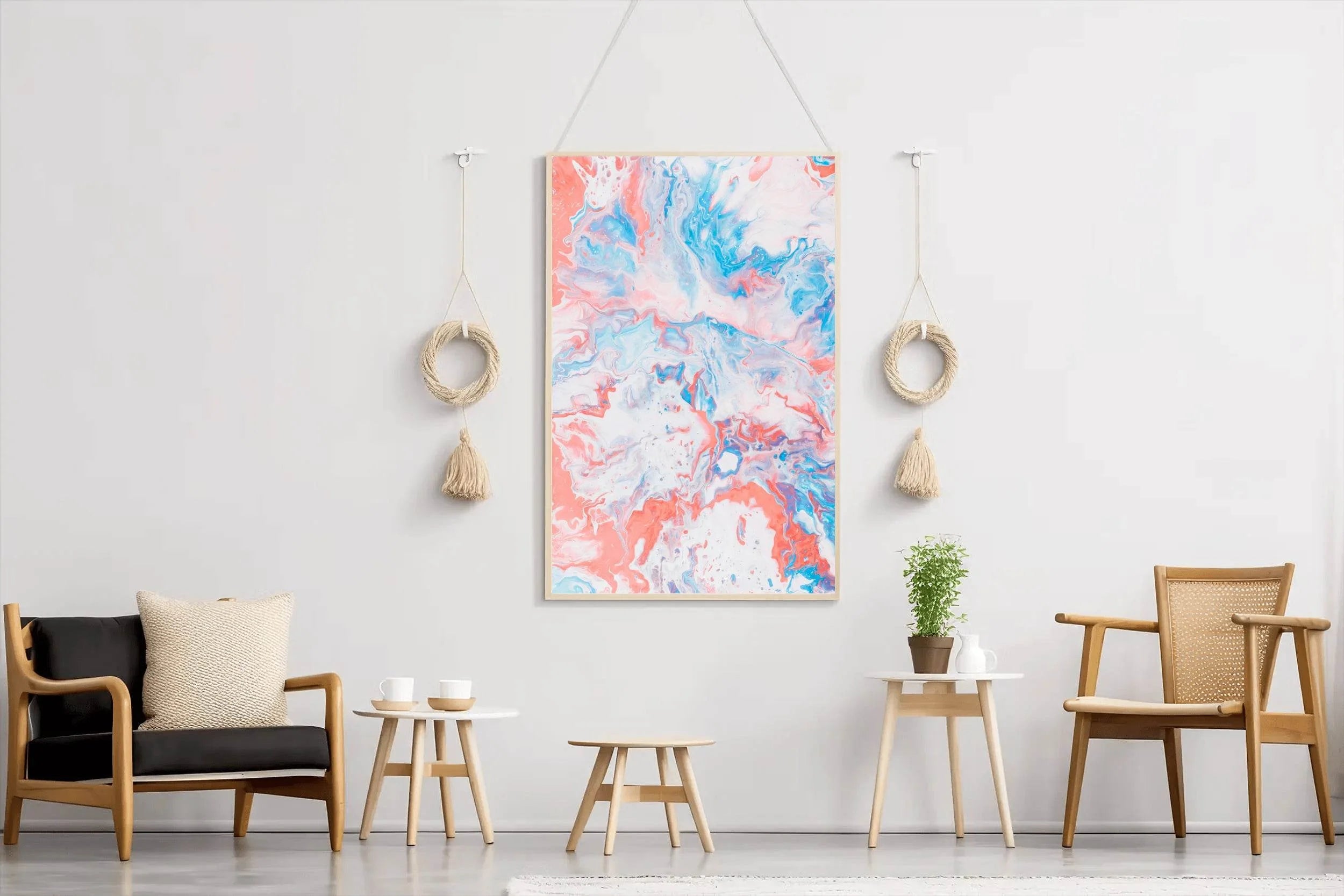 Spread of Aqua Pink Oil Paint Abstract Wall Art - beink online art store