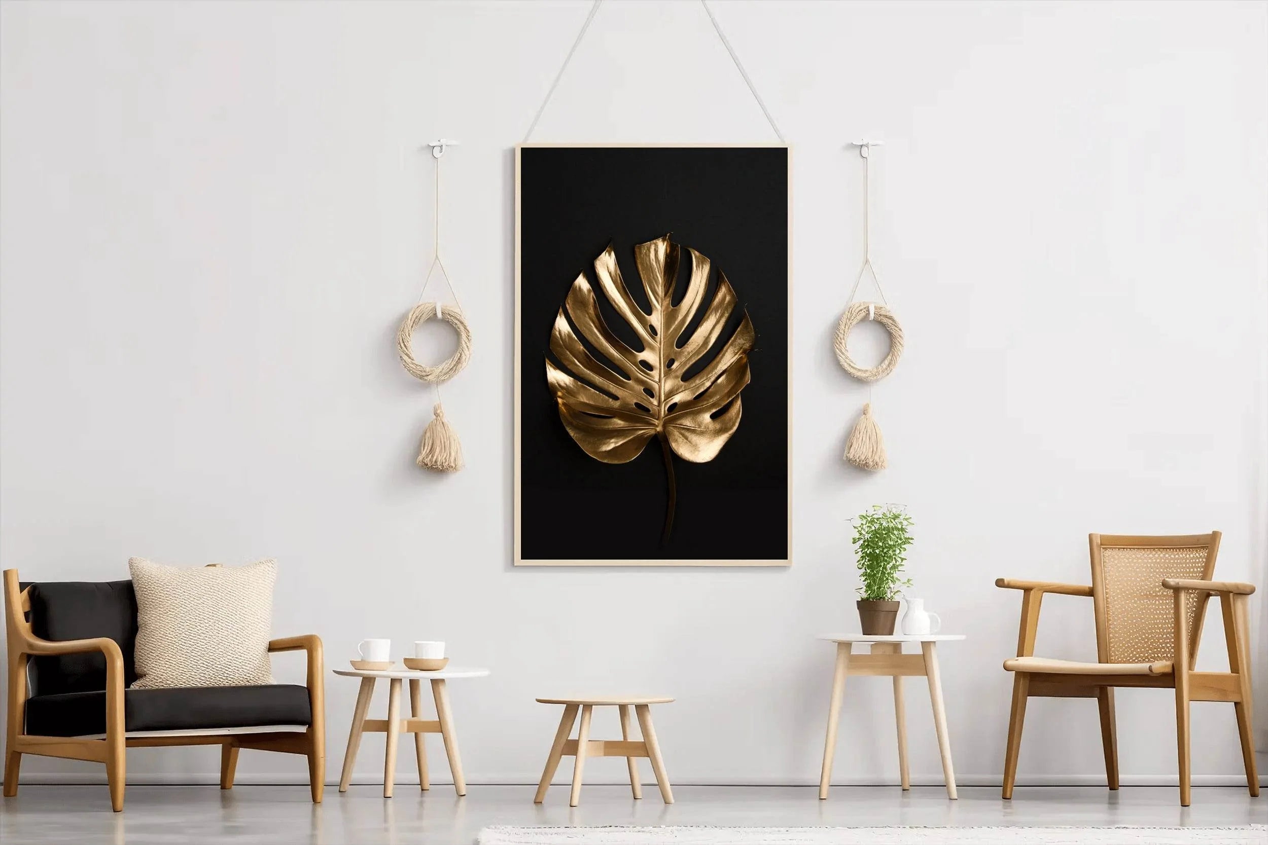 Golden Monstera Leaf Wall Art - beink online art store