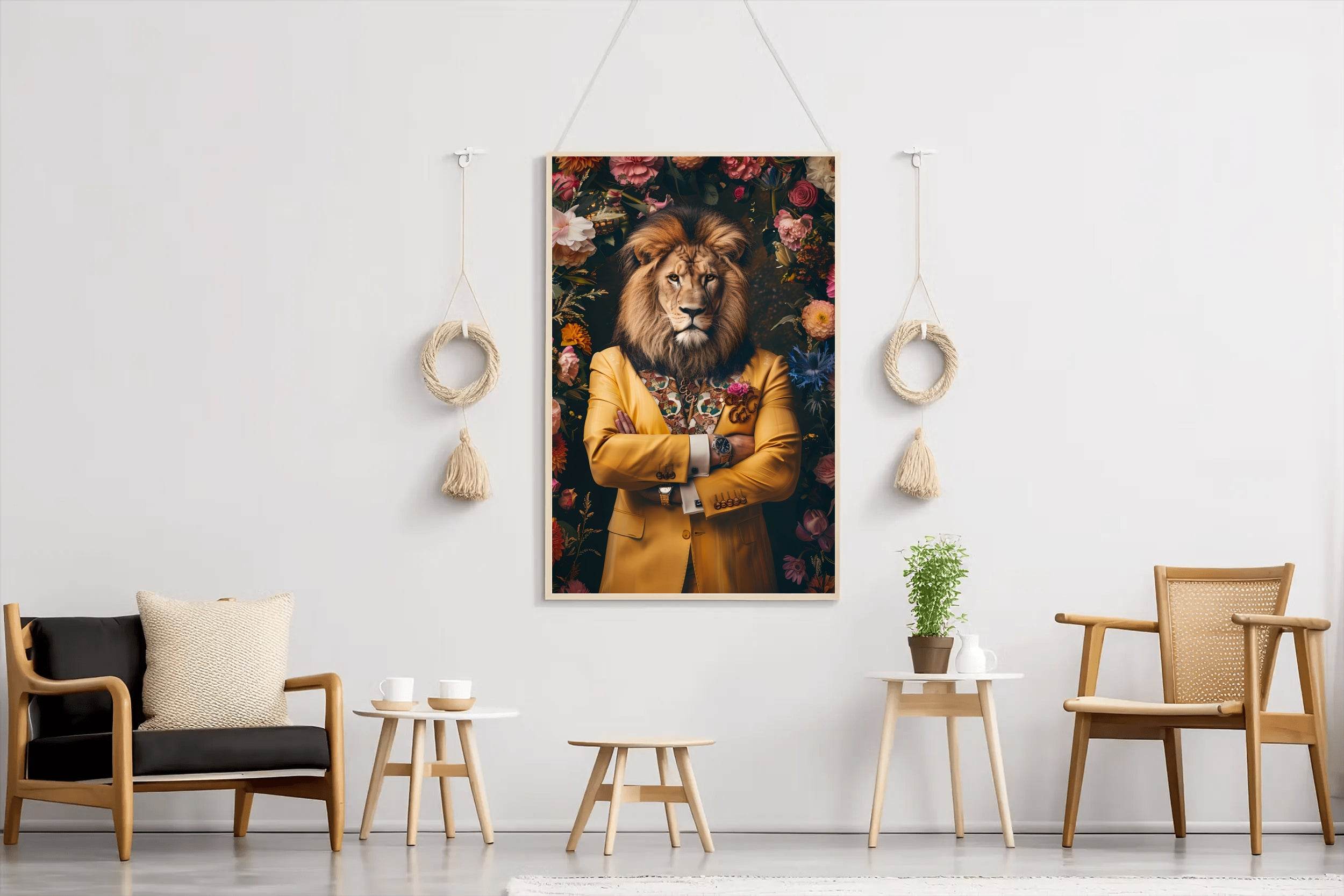 Standing Lion Wearing Formal Yellow Coat - beink online art store