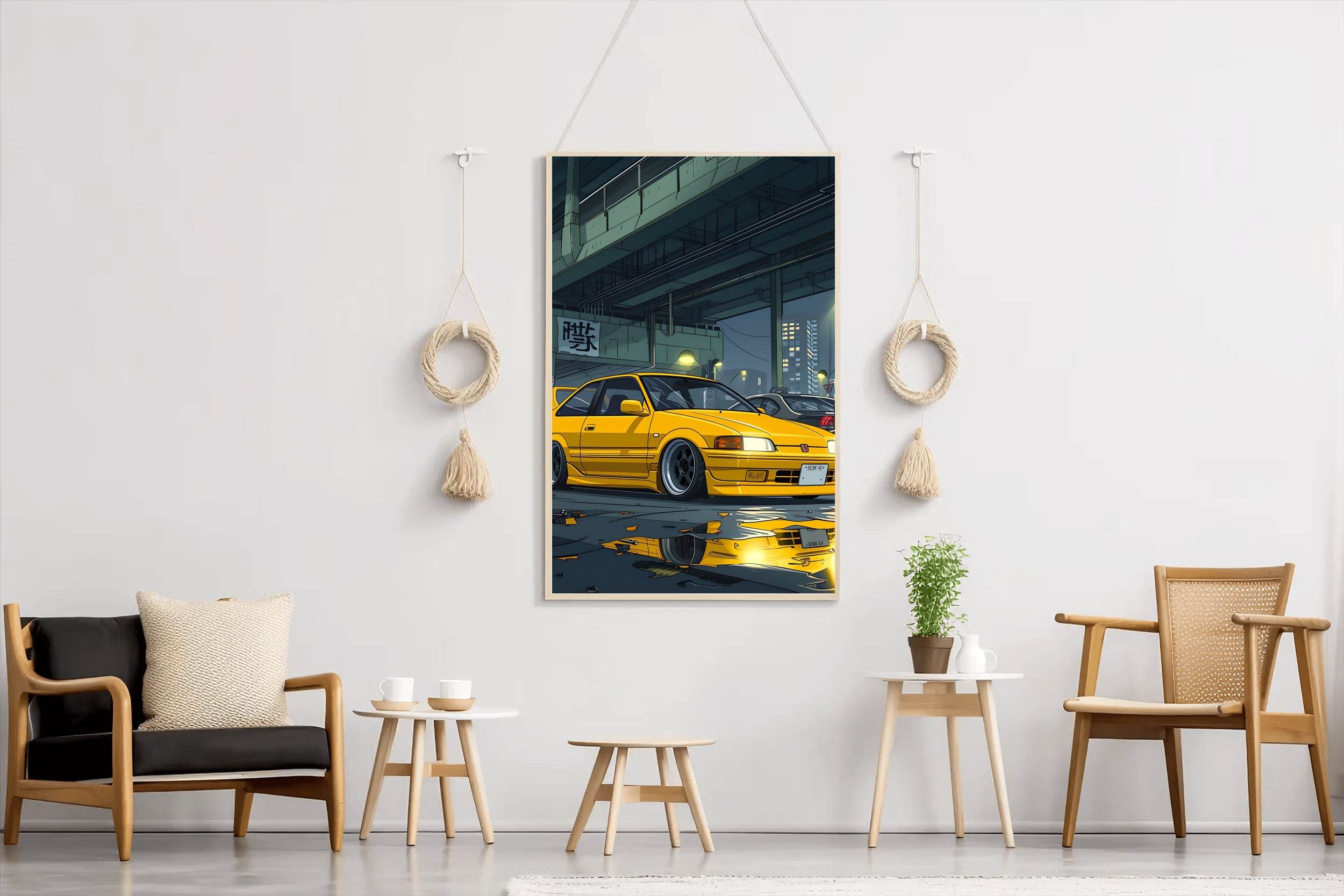 Car Honda Civic Yellow Wall Art - beink online art store