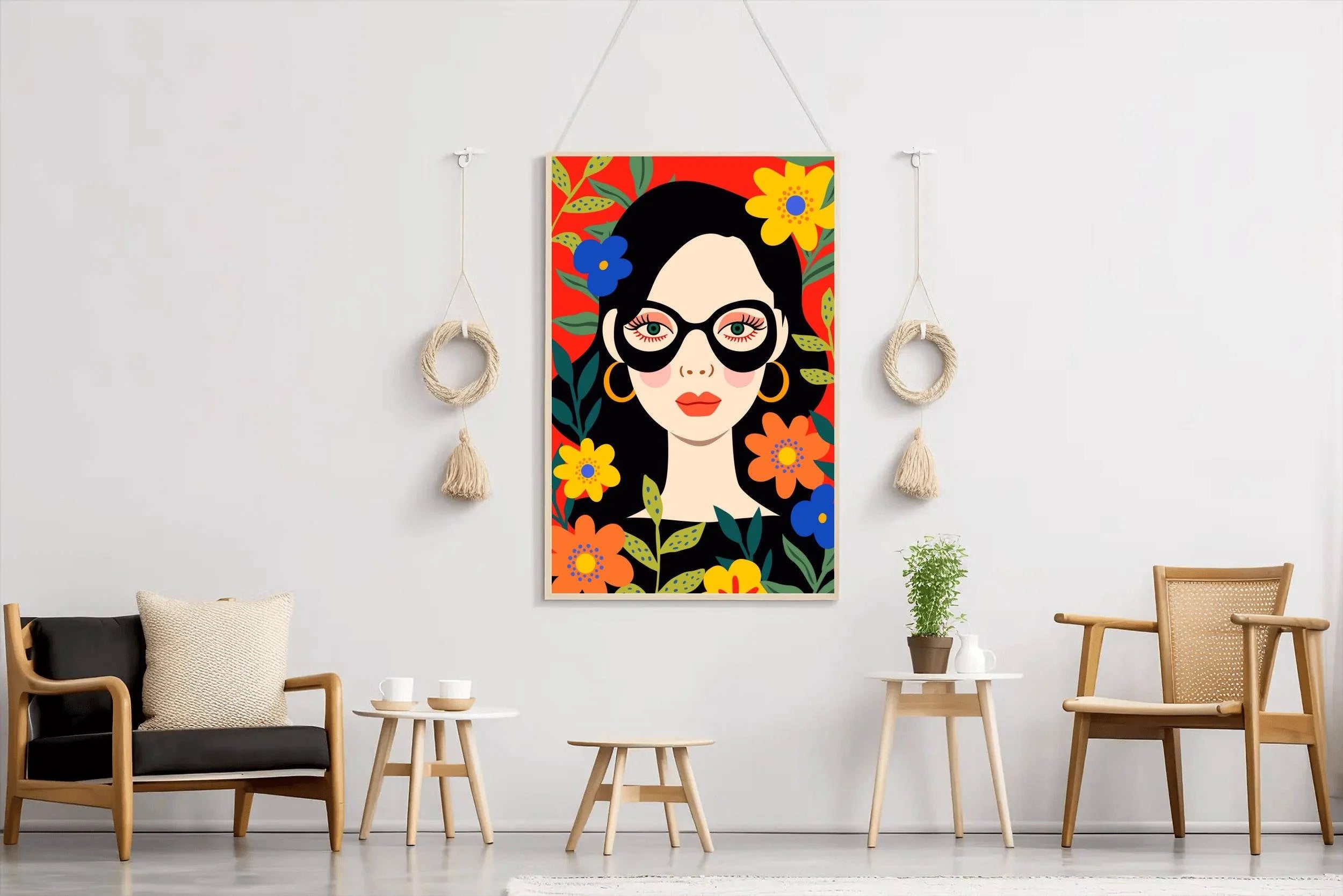 Painting Of a Girl With Glasses In Flowers Art - beink online art store