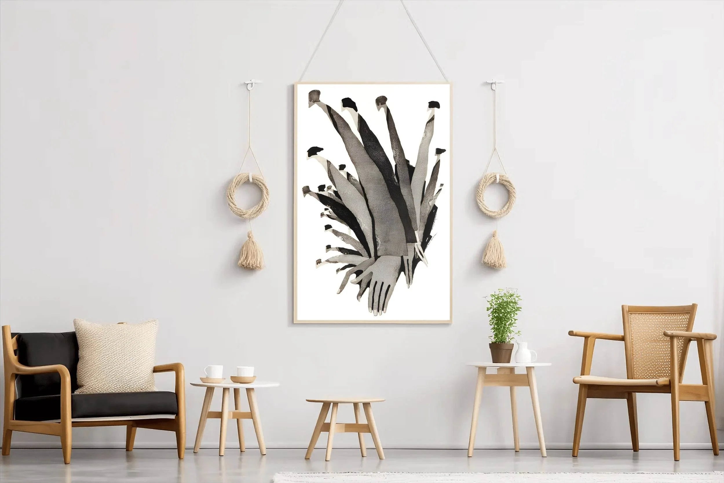 Black and White Interconnected Hands Wall Art - beink online art store