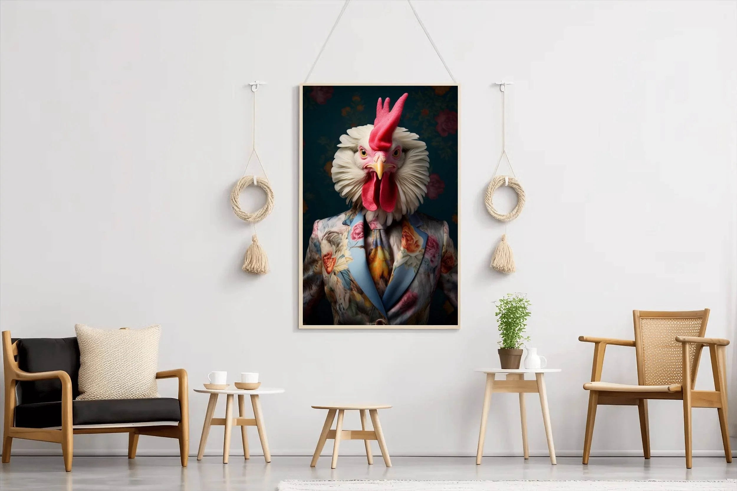Fashionable Rooster in Party Dress Wall Art - beink online art store