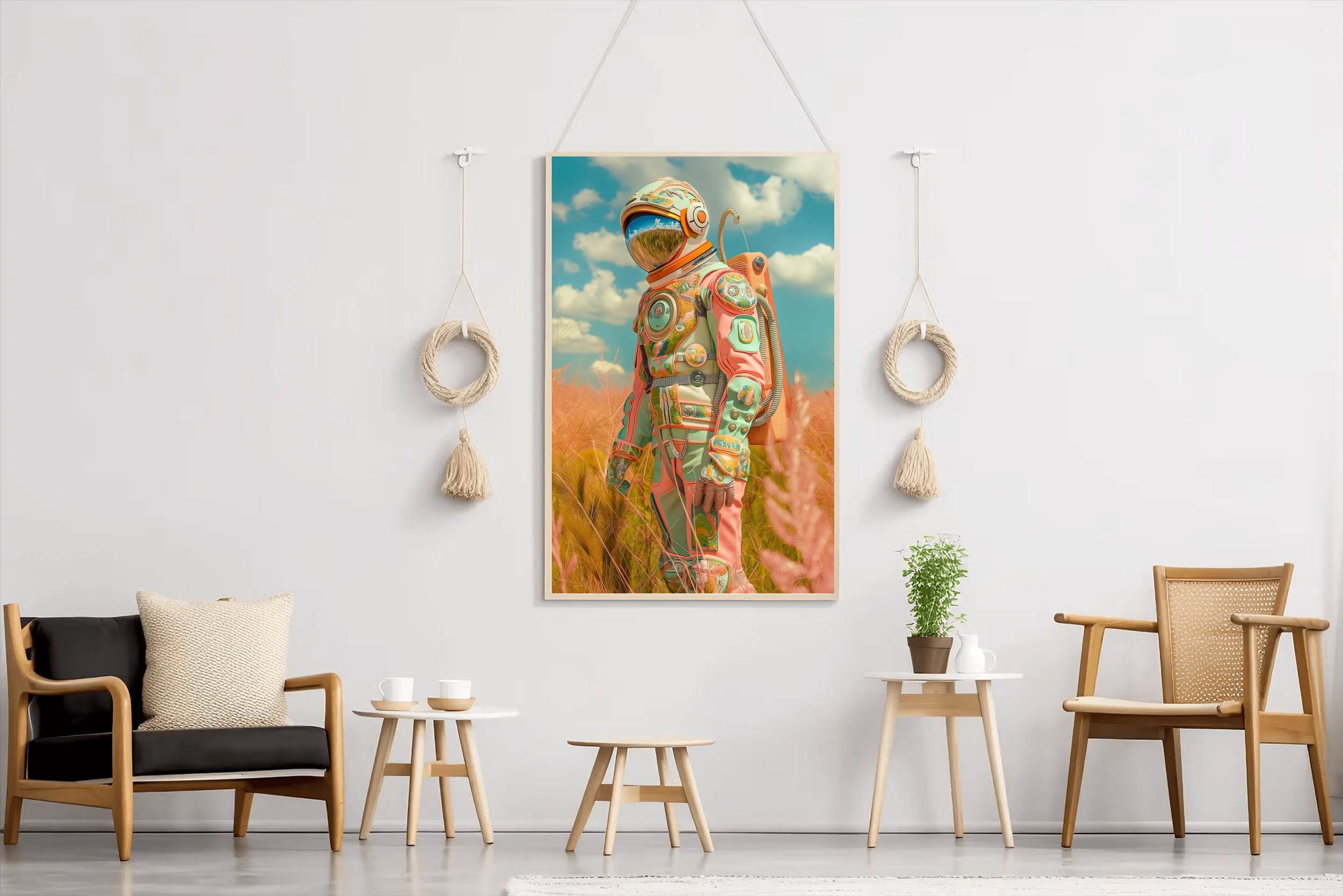 An astronaut in a space suit in a flower field wall art - beink online art store