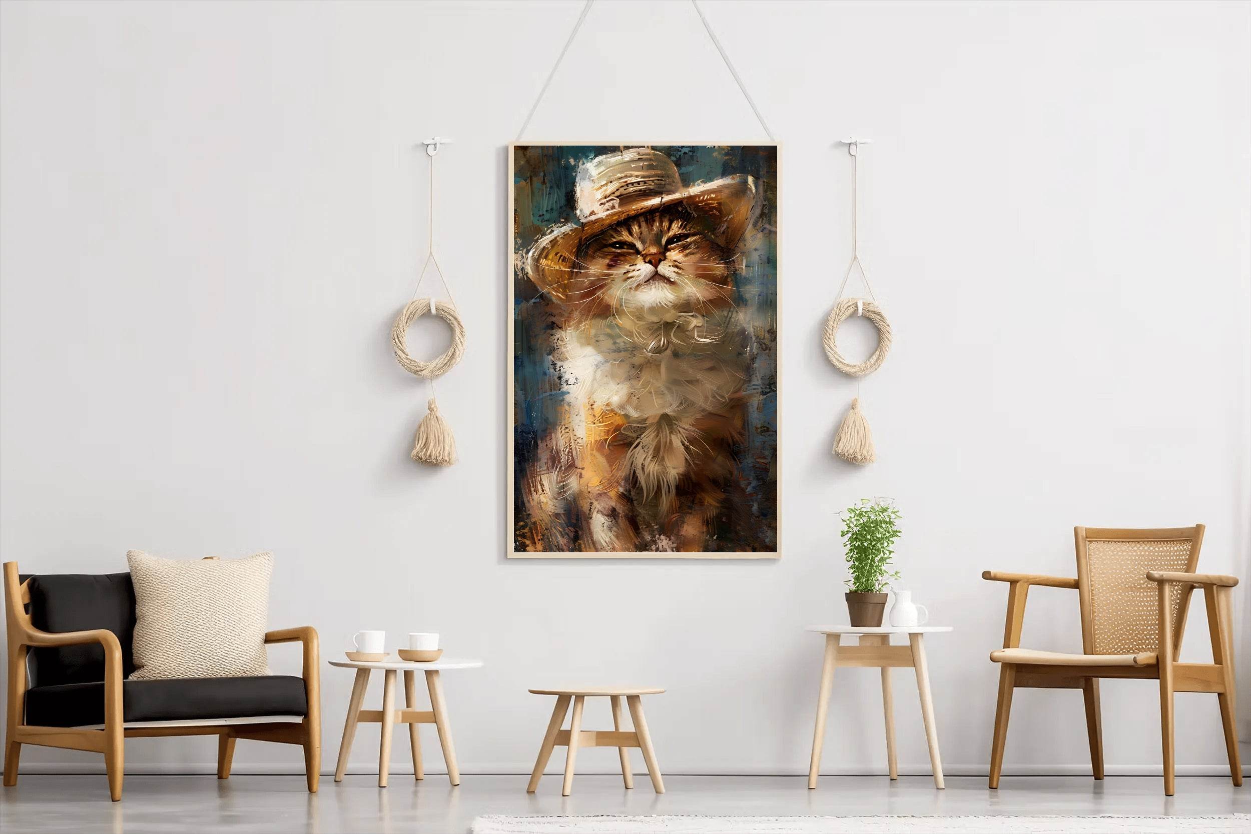Watercolor Painting of a Cat Wearing Hat - beink online art store