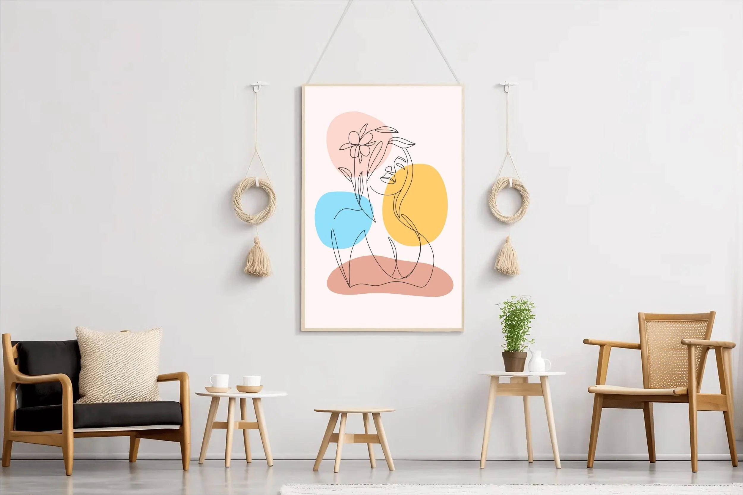 Minimal Woman With a Head Flower Wall Art - beink online art store