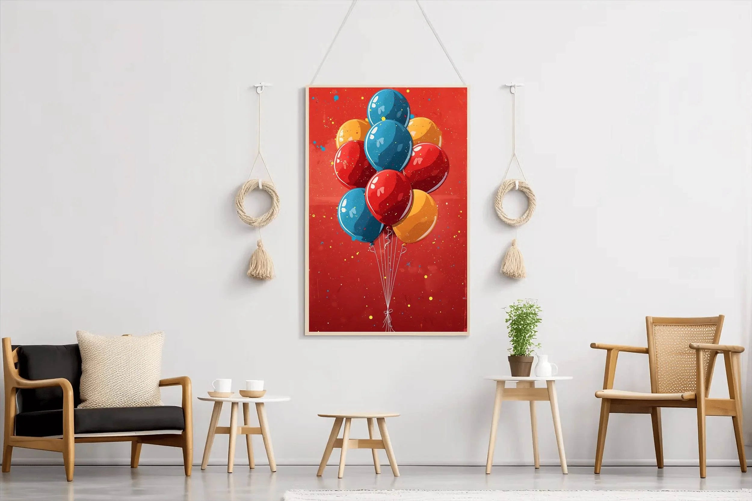 Illustration of Colorful Balloons with Red Background - beink online art store