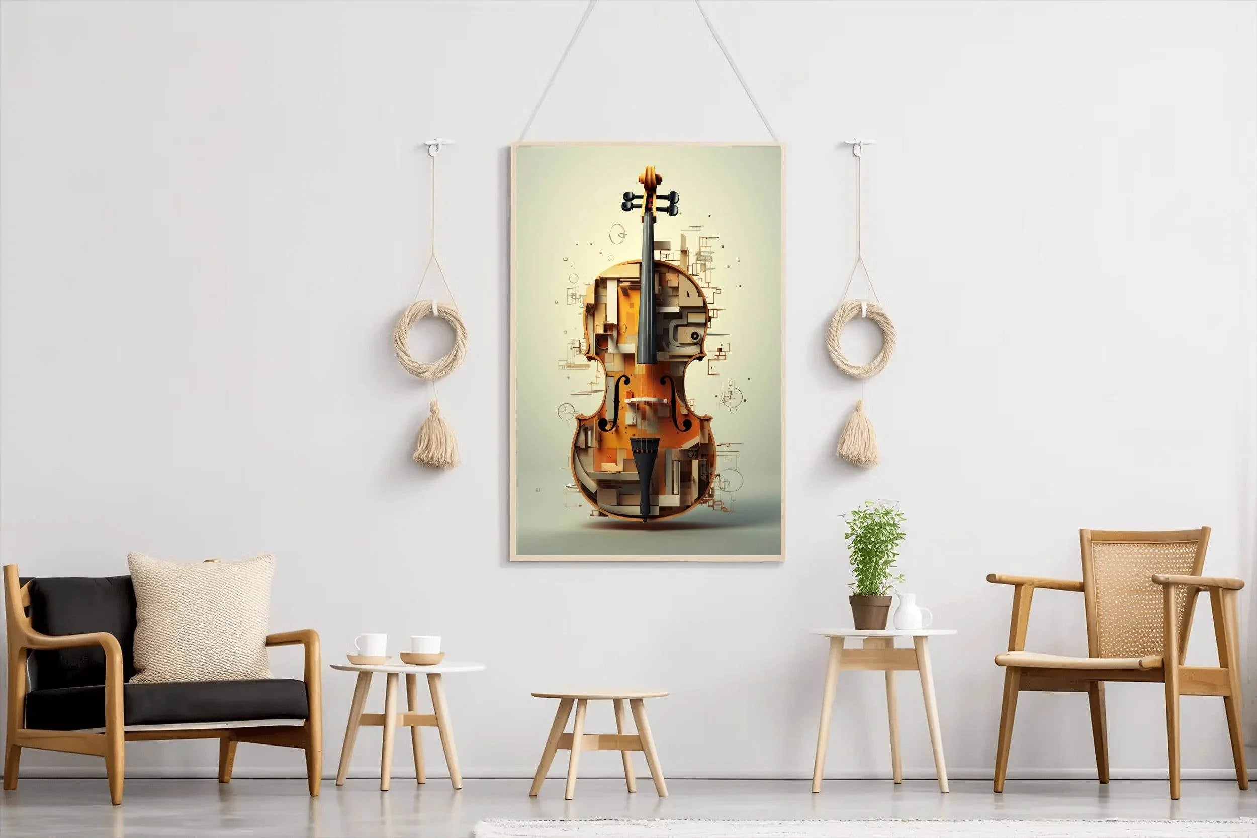 Violin Made of Blocks And Pieces of Wood Wall Art - beink online art store