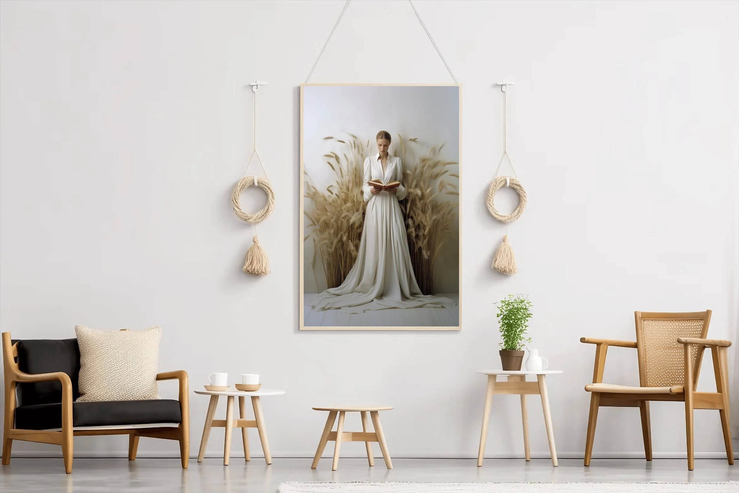 White Wedding Dress In Wheat Field Wall Art - beink online art store