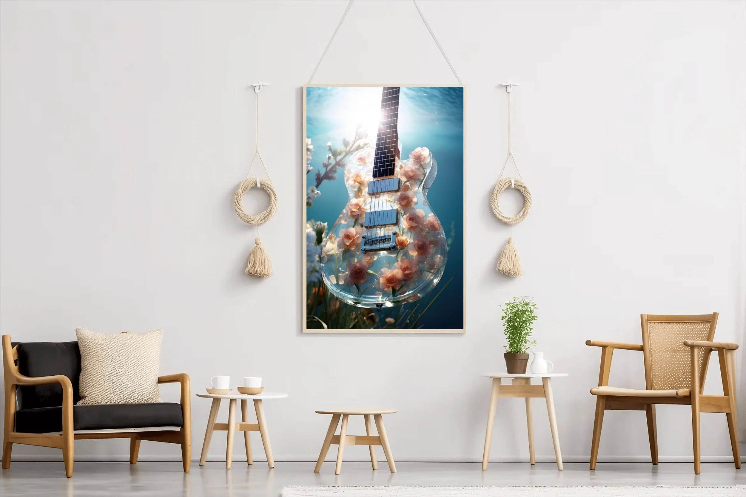 Glass Guitar With Flower Design Wall Art - beink online art store