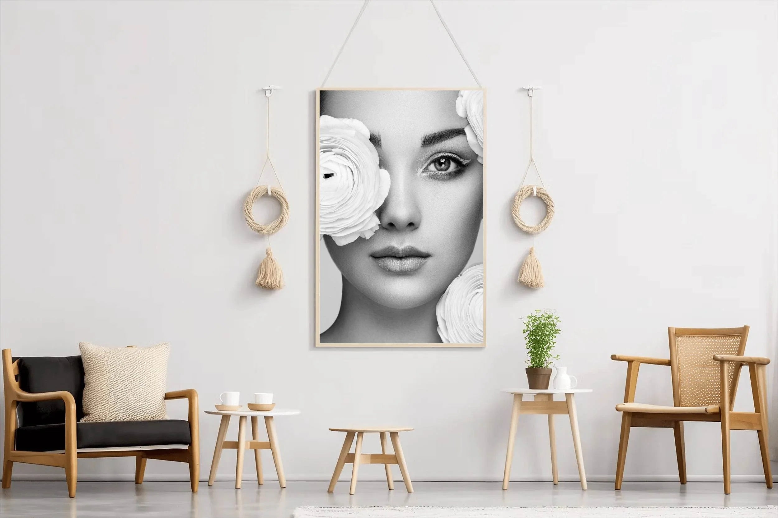 Beautiful Women Decorated With Flowers Black & White Wall Art - beink online art store