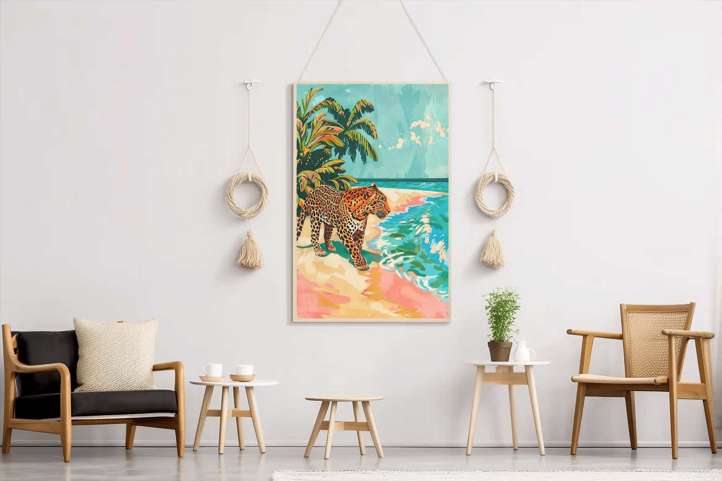 Painting of Leopard on the Beach - beink online art store
