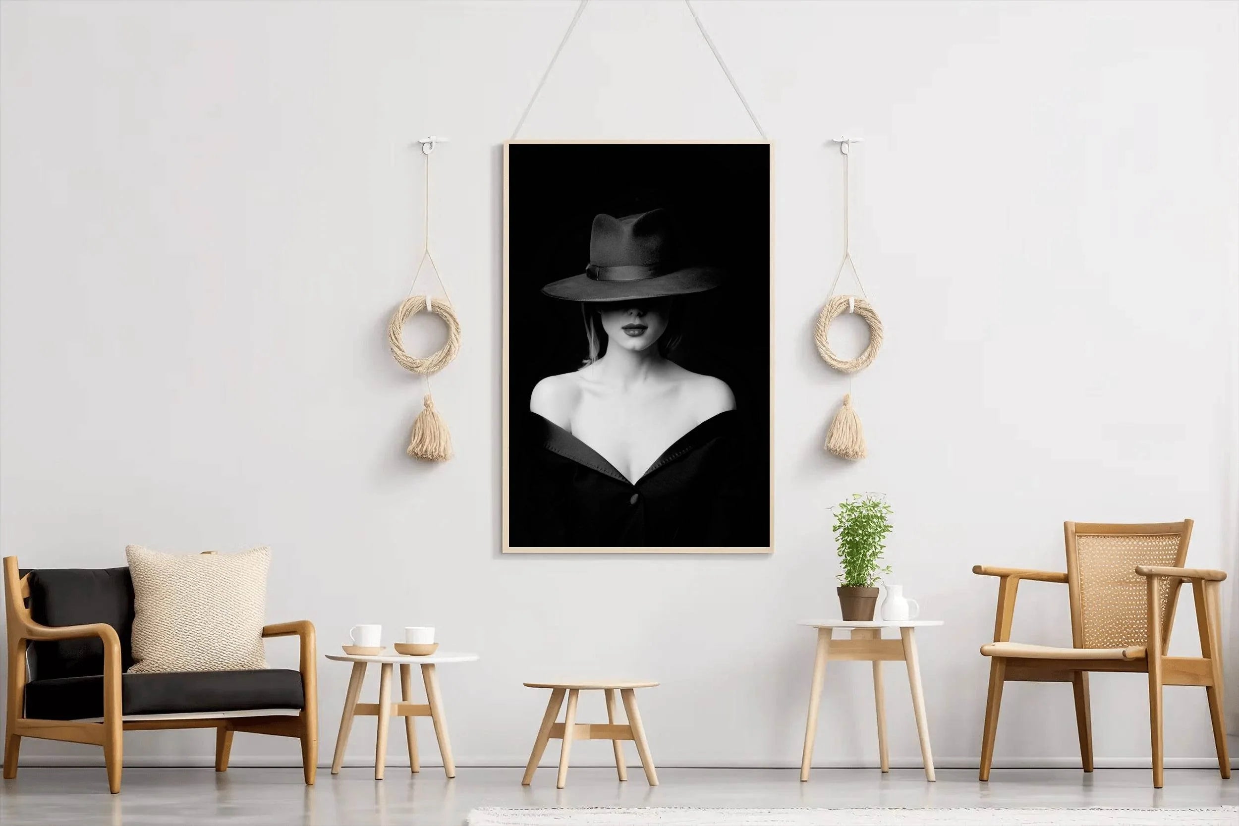 Elegant Lady With Hat Black & White Wall Art - beink online art store